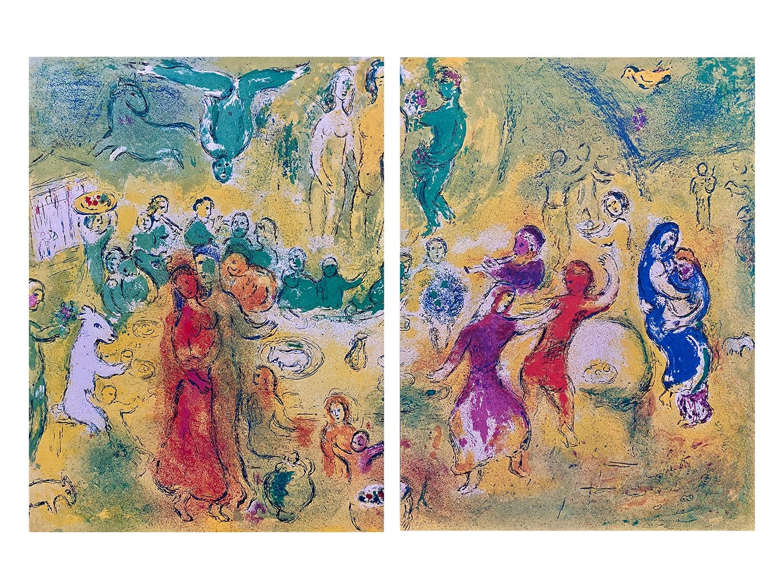 Marc Chagall Landscape Print - “Wedding feast in the cave of the nymphs, ” Daphnis et Chloé (Cramer 46), Diptych