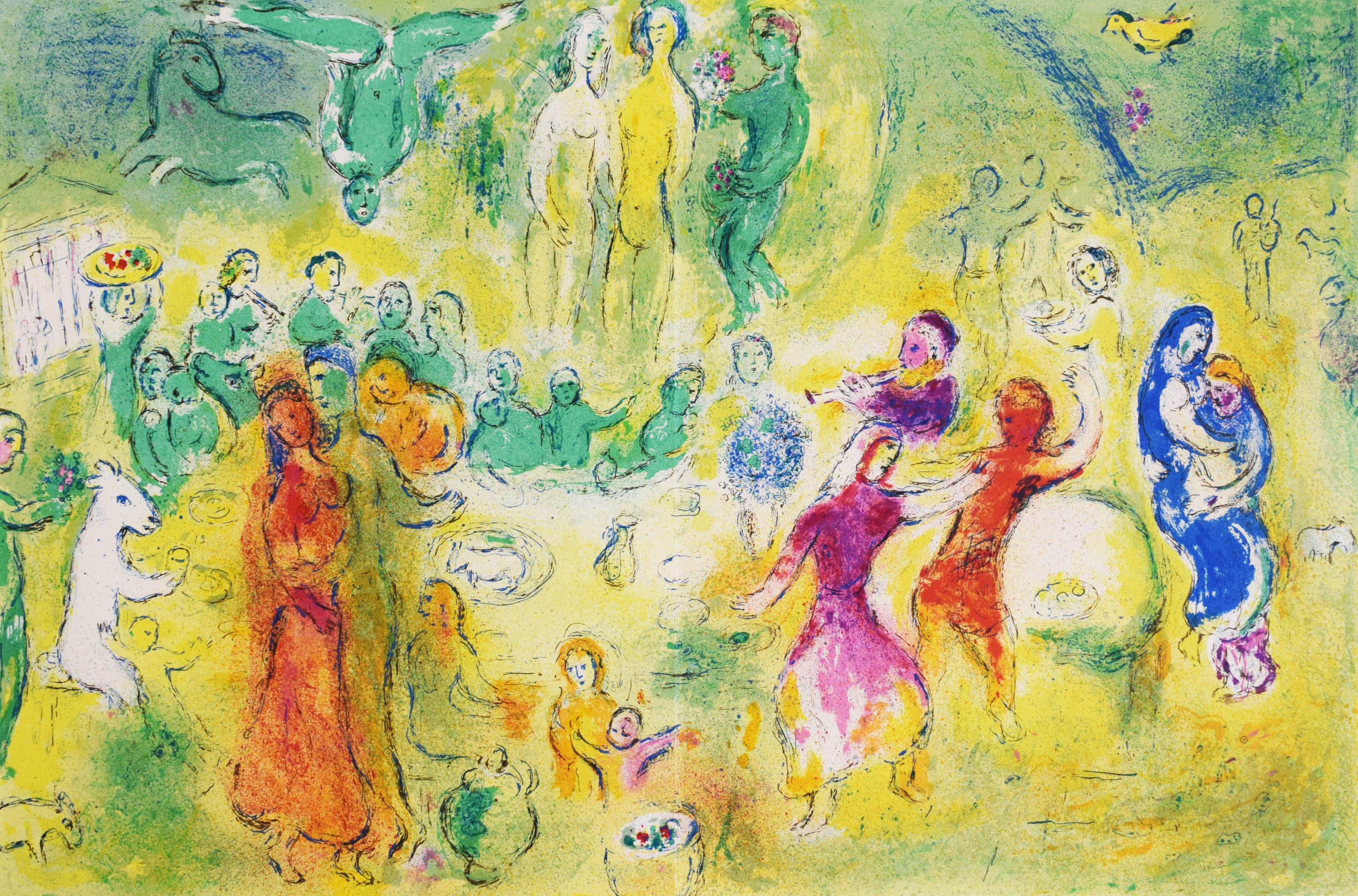 Marc Chagall Figurative Print - Wedding Feast in the Nymphs
 Grotto, from: Daphnis and Chloe - Wedding 1960