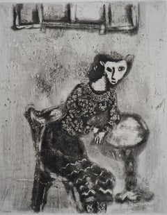 Woman Cat - Original etching - Ref. Sorlier #118