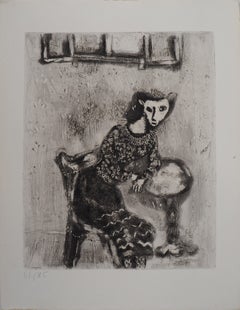 Woman Cat - Original etching - Ref. Sorlier #118