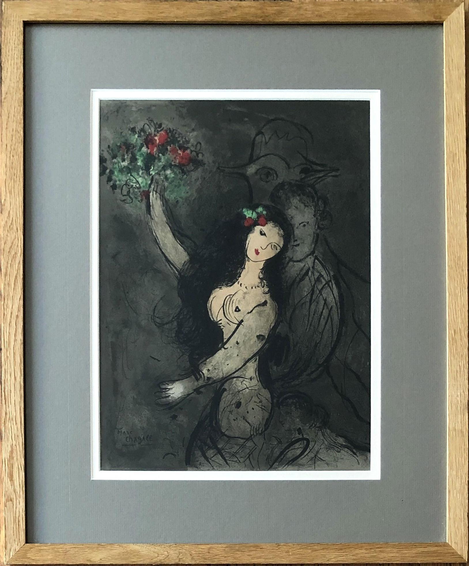 Woman With Flowers - Original Lithograph Signed in the Plate - Mourlot 383 - Print by Marc Chagall