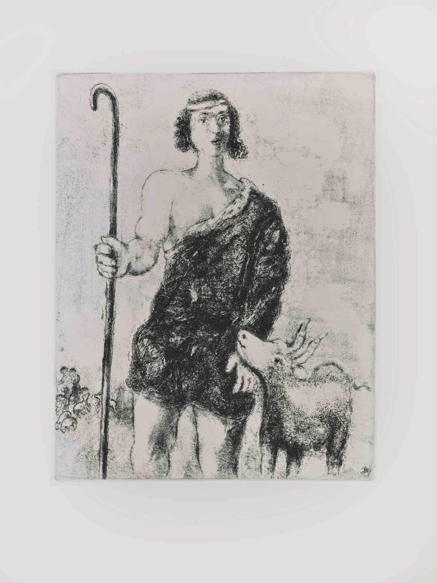Etching on Montval wove paper, realized by Marc Chagall in 1931-39 and published by Tériade in 1956.

Belongs to the series "The Bible".

Edition of 275+30 out of commerce copies.

Not signed nor numbered, as issued.

Excellent impression with full