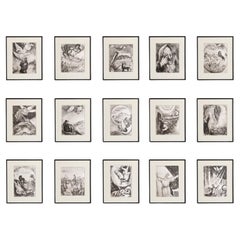 Ensemble de 15 estampes héliogravées encadrées de la série Bible de 1956 de Marc Chagall