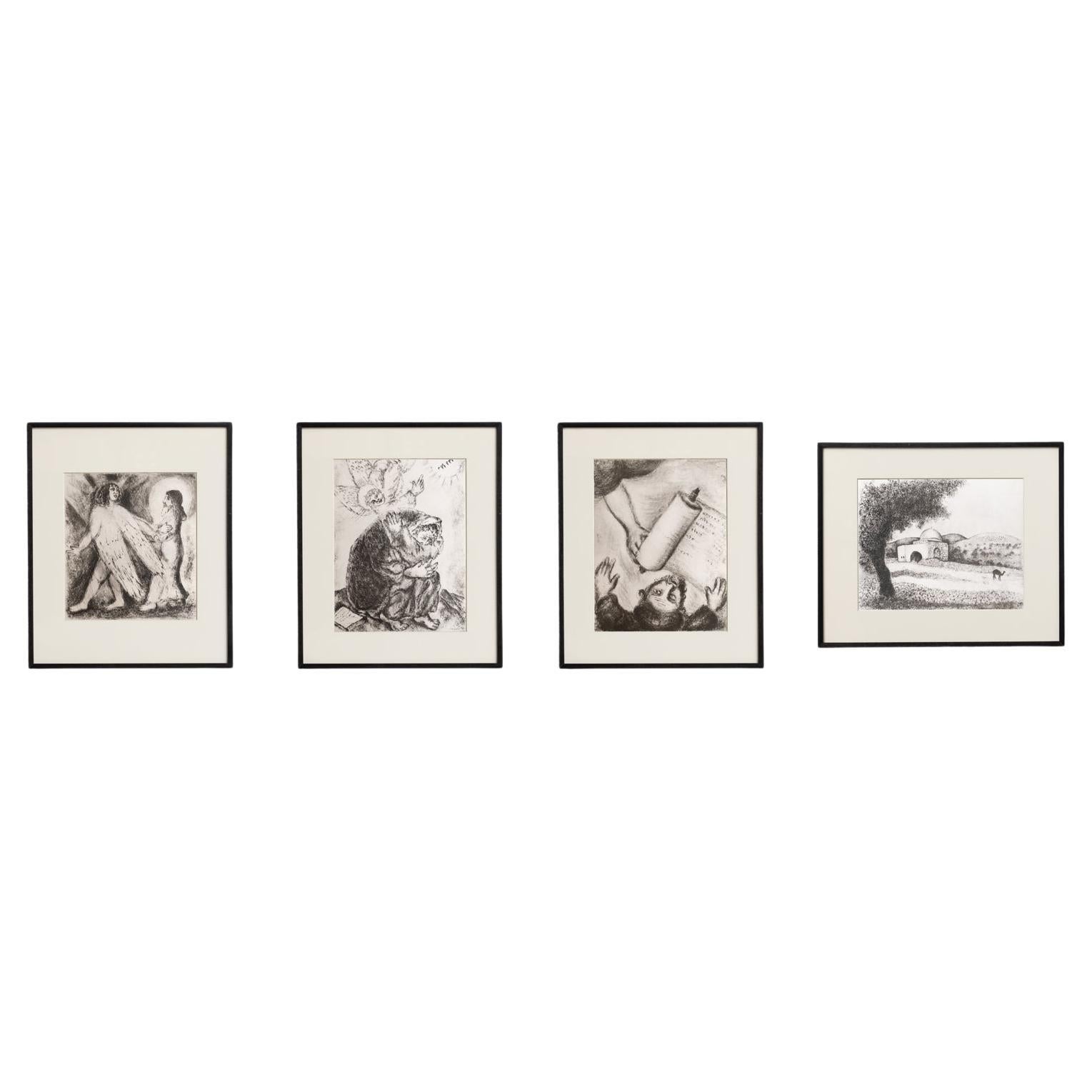 Marc Chagall Conjunto de 4 Heliograbados enmarcados de la Serie de la Biblia de 1956