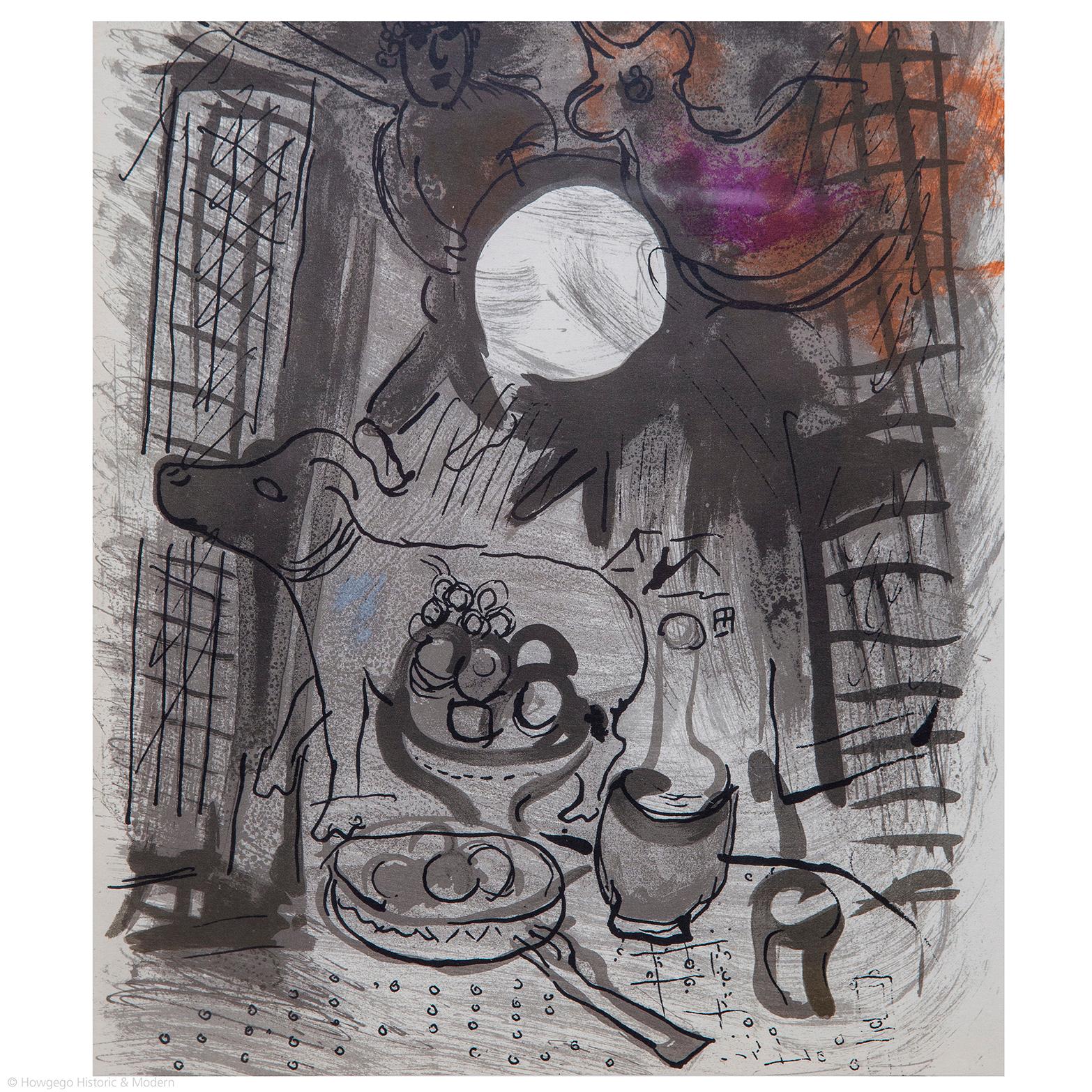 French Marc Chagall Still Life with Fruits 1957 Original Lithograph Mourlot 205 Surreal For Sale