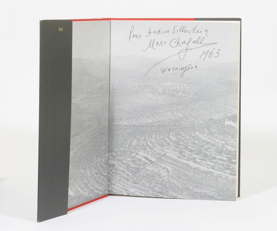 Chagall, Marc.
The Jerusalem Windows

First edition, signed and inscribed by Chagall. A fine, pristine copy with the scarce publisher's slipcase and shipping box. The English language issue.

Inscribed by Chagall on the front free endpaper: