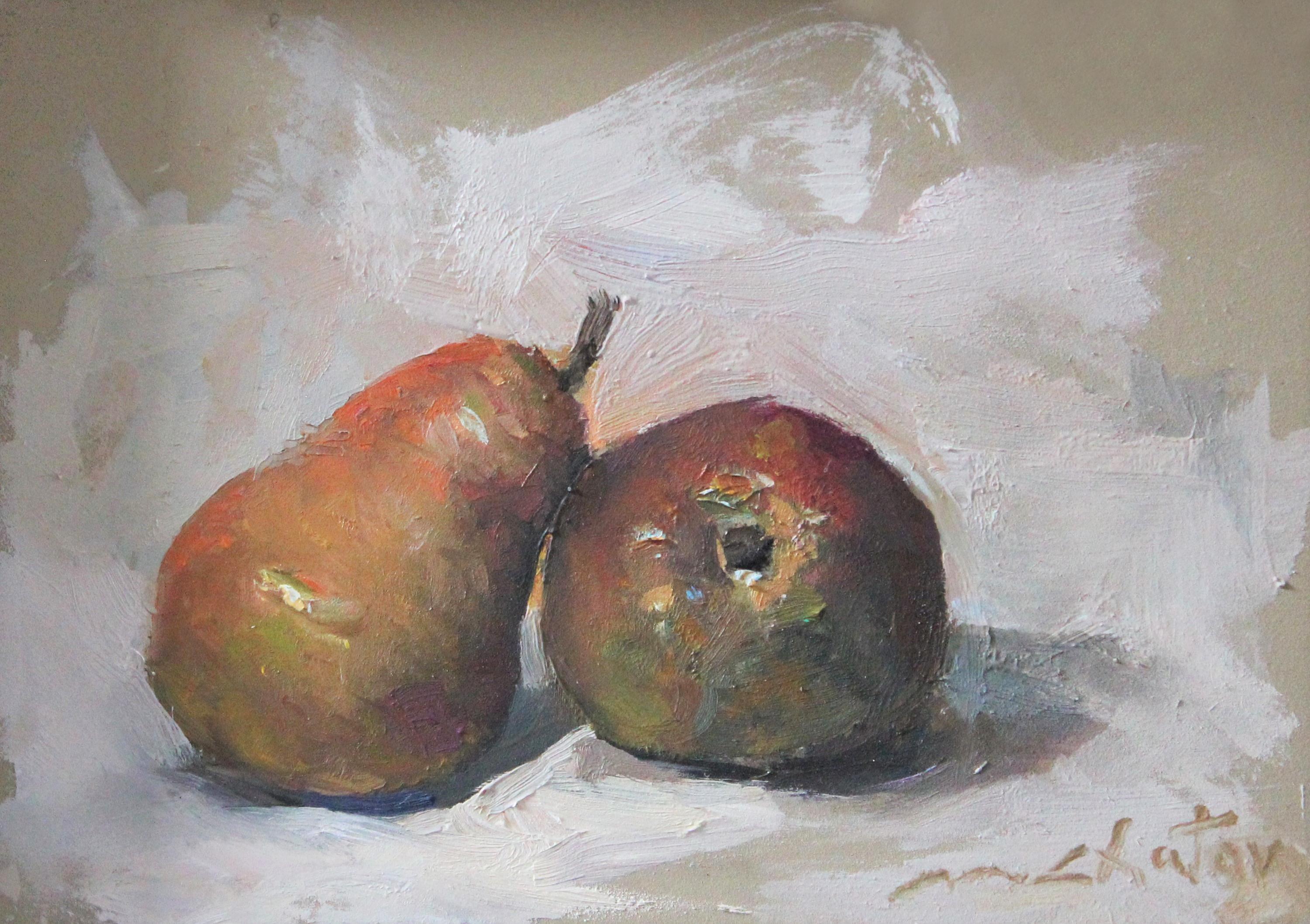 Marc Chatov Still-Life Painting - "Bartlett Pear Duo" - Contemporary Realism - Still Life - Manet