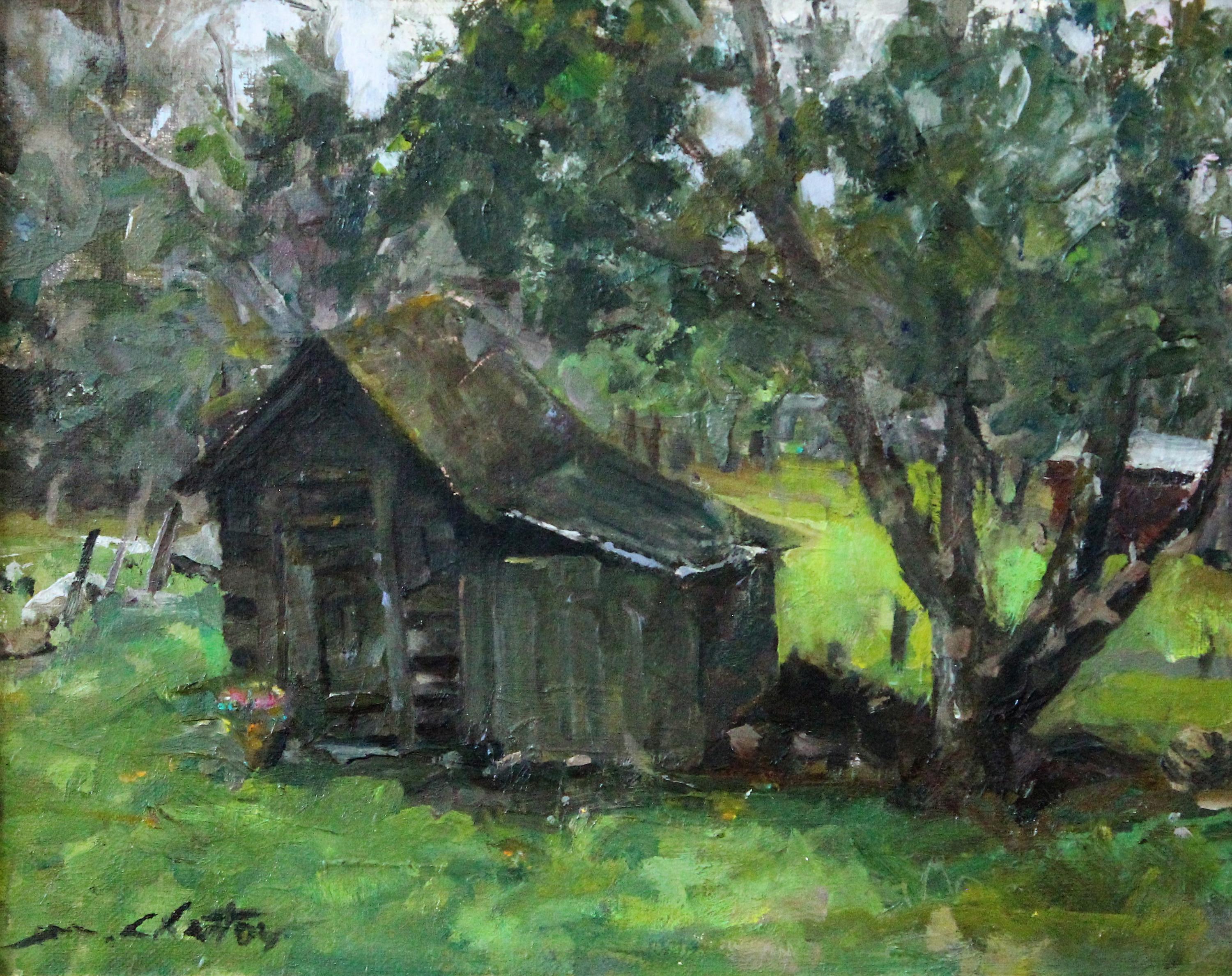 Marc Chatov Still-Life Painting – ""Grandpa's Tool Shed Study"" - Zeitgenössischer Realismus - Landschaft - Manet