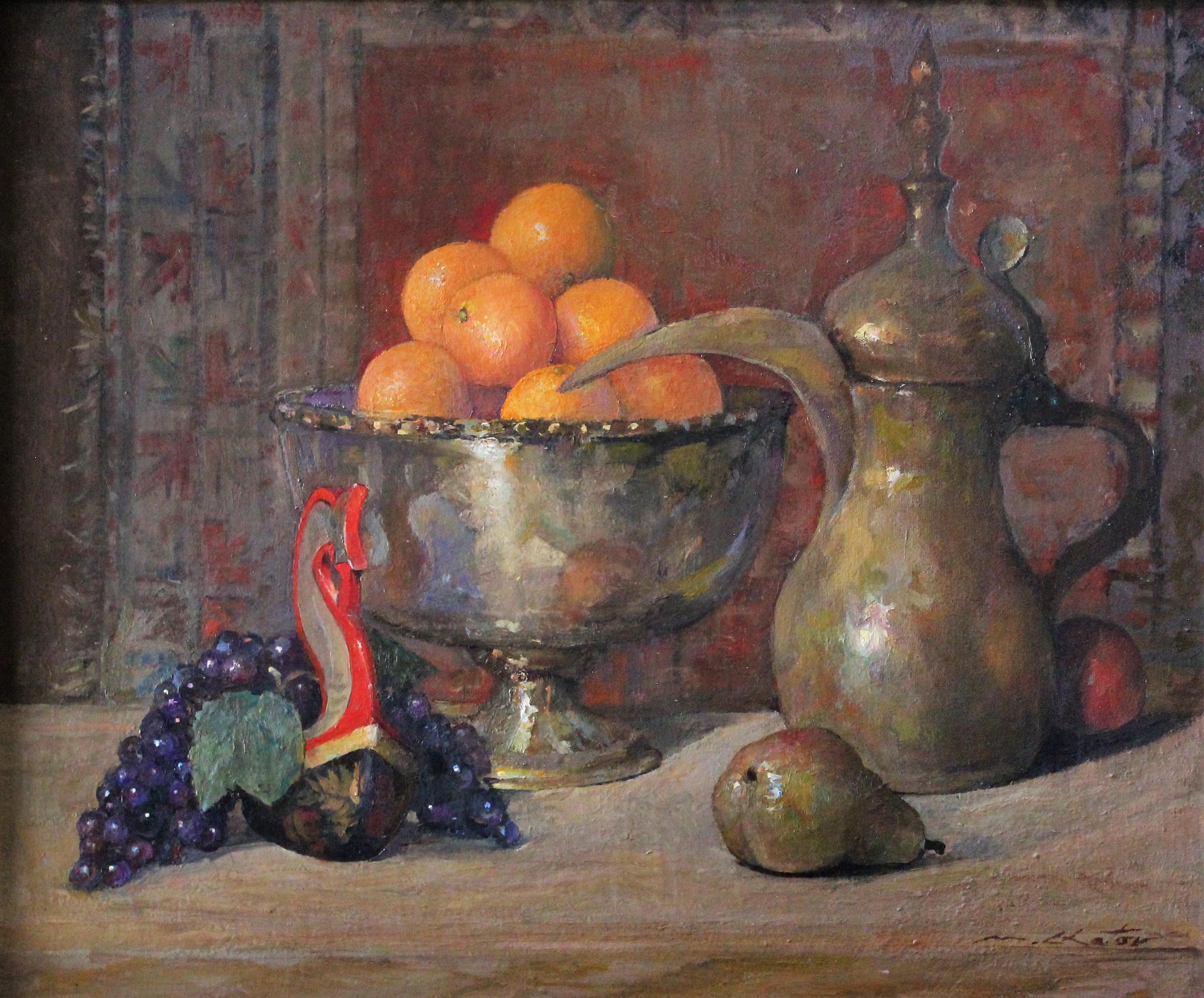 Marc Chatov Still-Life Painting - "Still Life with Oranges" - Contemporary Realism - Still Life - Manet