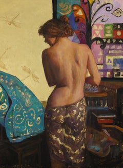 "Qué ponerse" - realismo contemporáneo - figurativo - estampado - desnudo