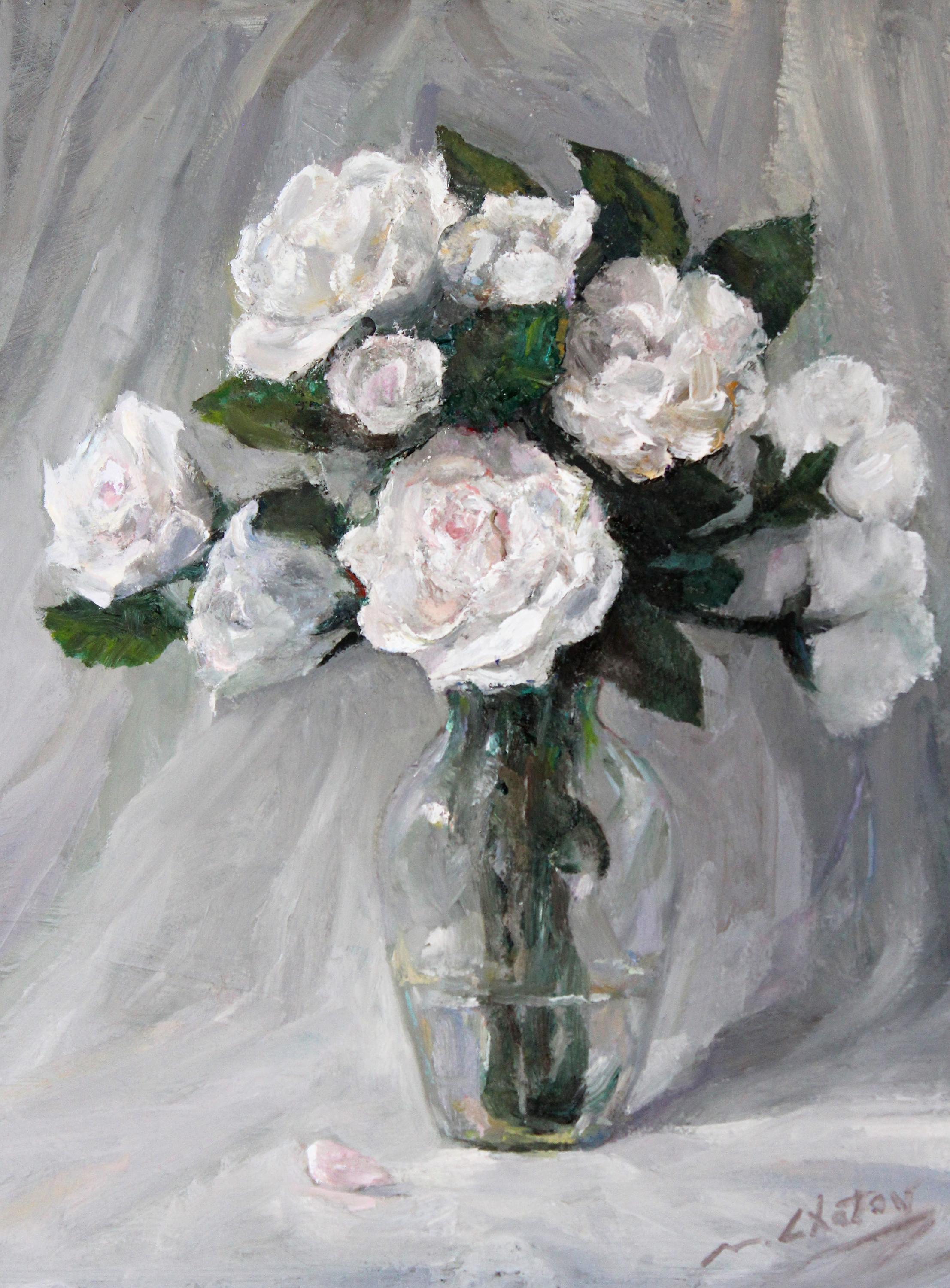 Marc Chatov Still-Life Painting - "White Roses" - Contemporary Realism - Still Life - Manet