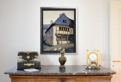 Casa francesa con entramado de madera y tejado de pizarra Pastel al óleo