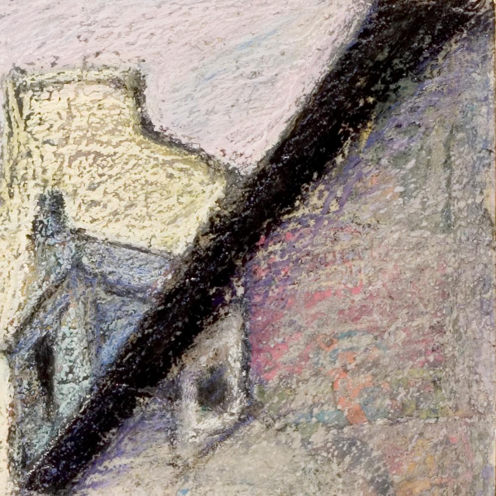 Escaleras que bordean las casas de un pequeño pueblo francés Pastel al óleo - Painting Impresionista de Marc Chaubaron