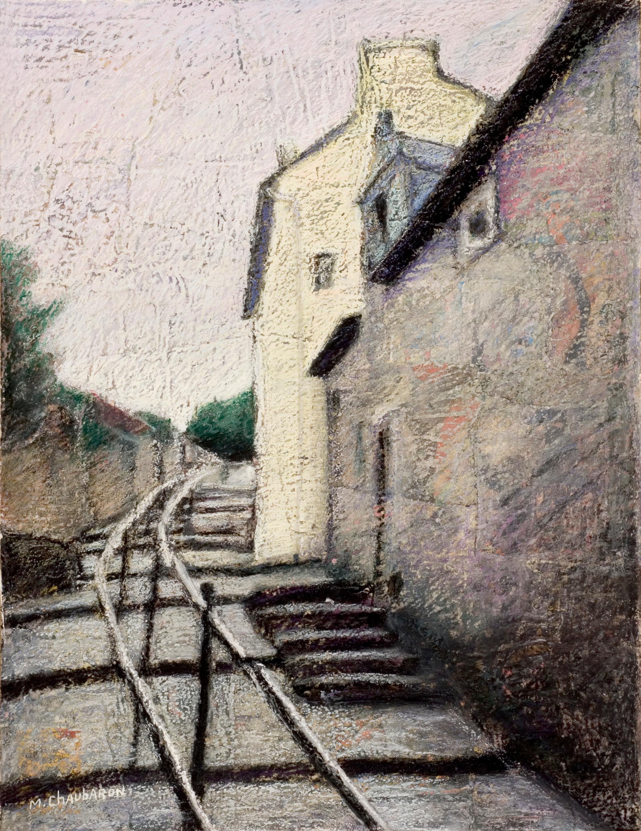 Stairs Bording Houses in a Small French Village Oil Pastel