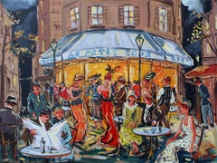 Le Petit Cafe - Figurative Urbanscape Painting by Marc Clauzade