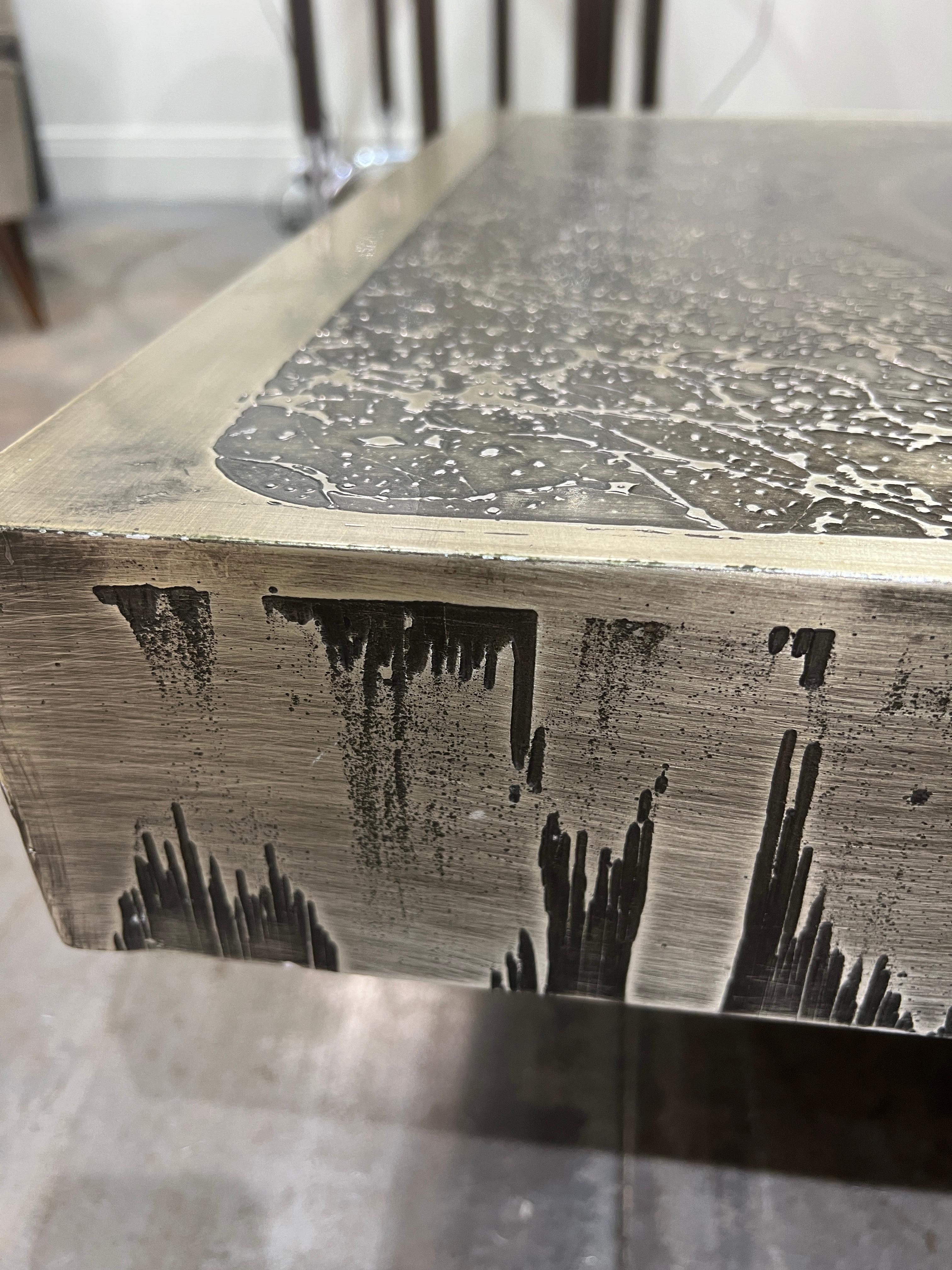 Coffee table in etched aluminum by Marc D Haenens Belgium circa 1970
Signed.
