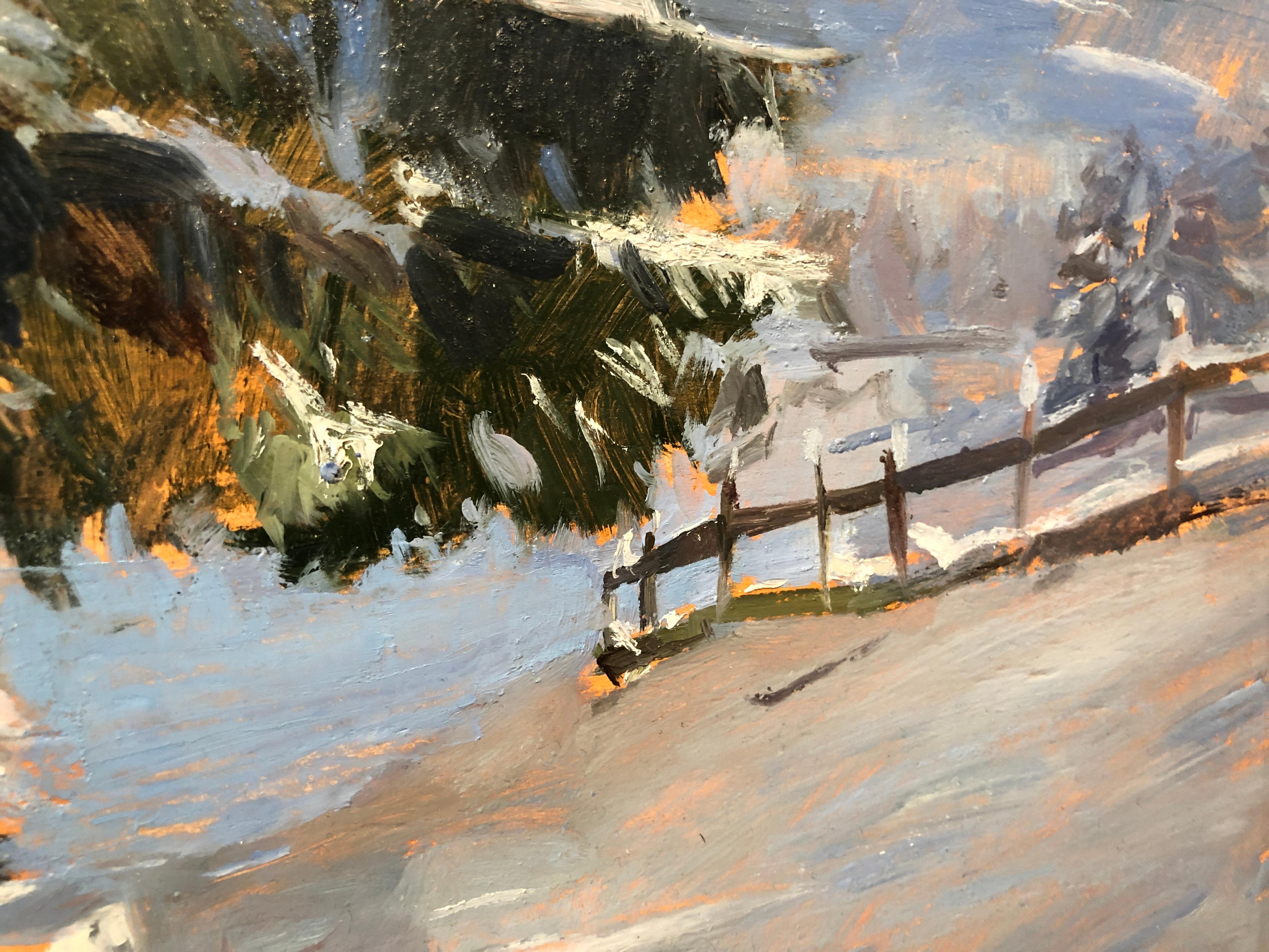 Plein-air, snowy landscape painting of Bad Dürrnberg.  