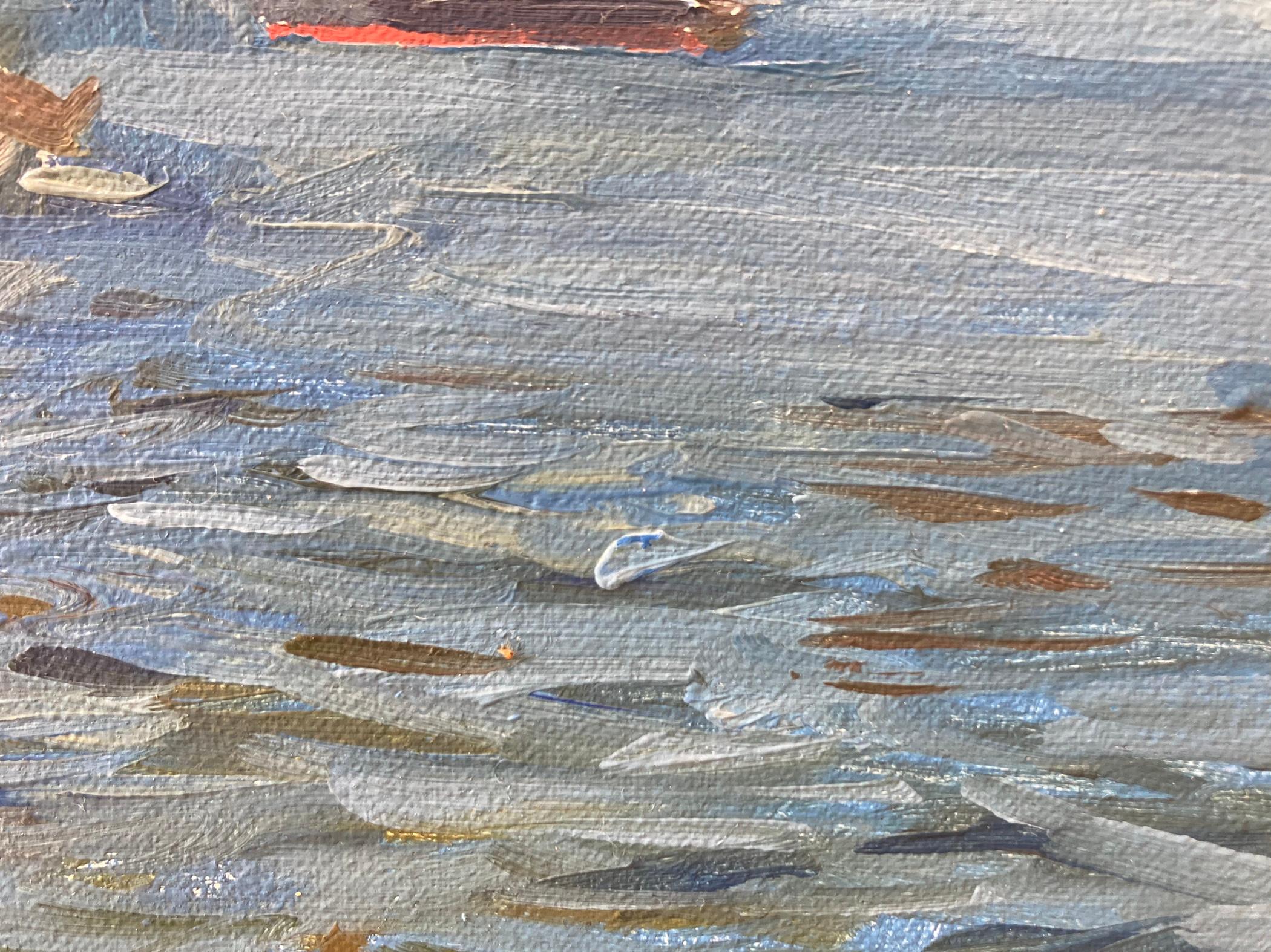 Boats at the Northwest Harbor - Blue Still-Life Painting by Marc Dalessio