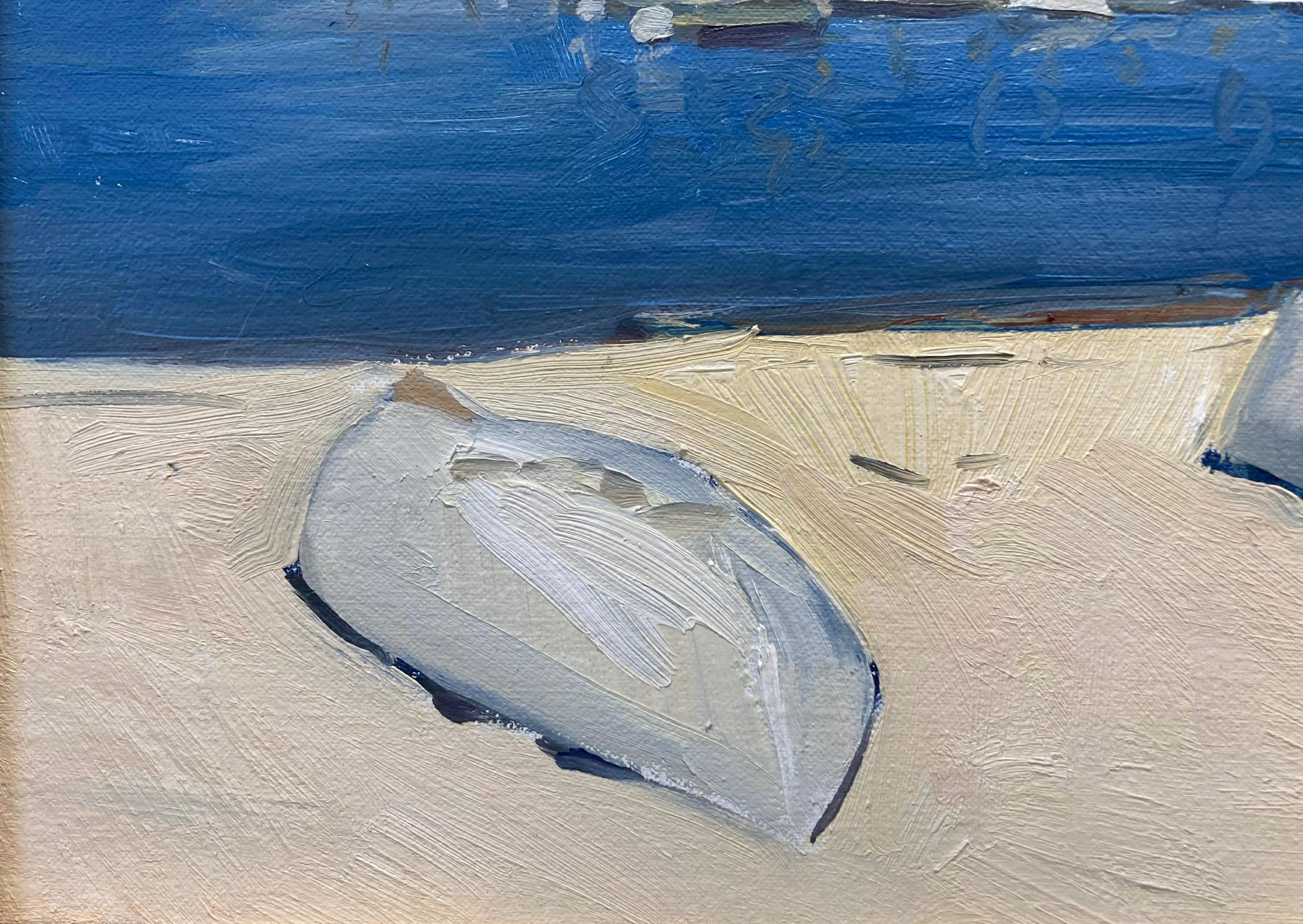 The Boats on the Beach, Sag Harbor (Grau), Still-Life Painting, von Marc Dalessio
