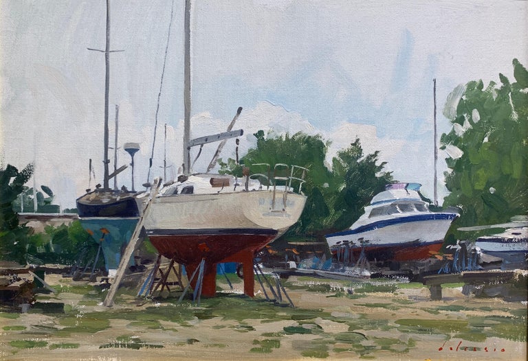 Marc Dalessio Landscape Painting - Boatyard (Three Mile Harbor, East Hampton)