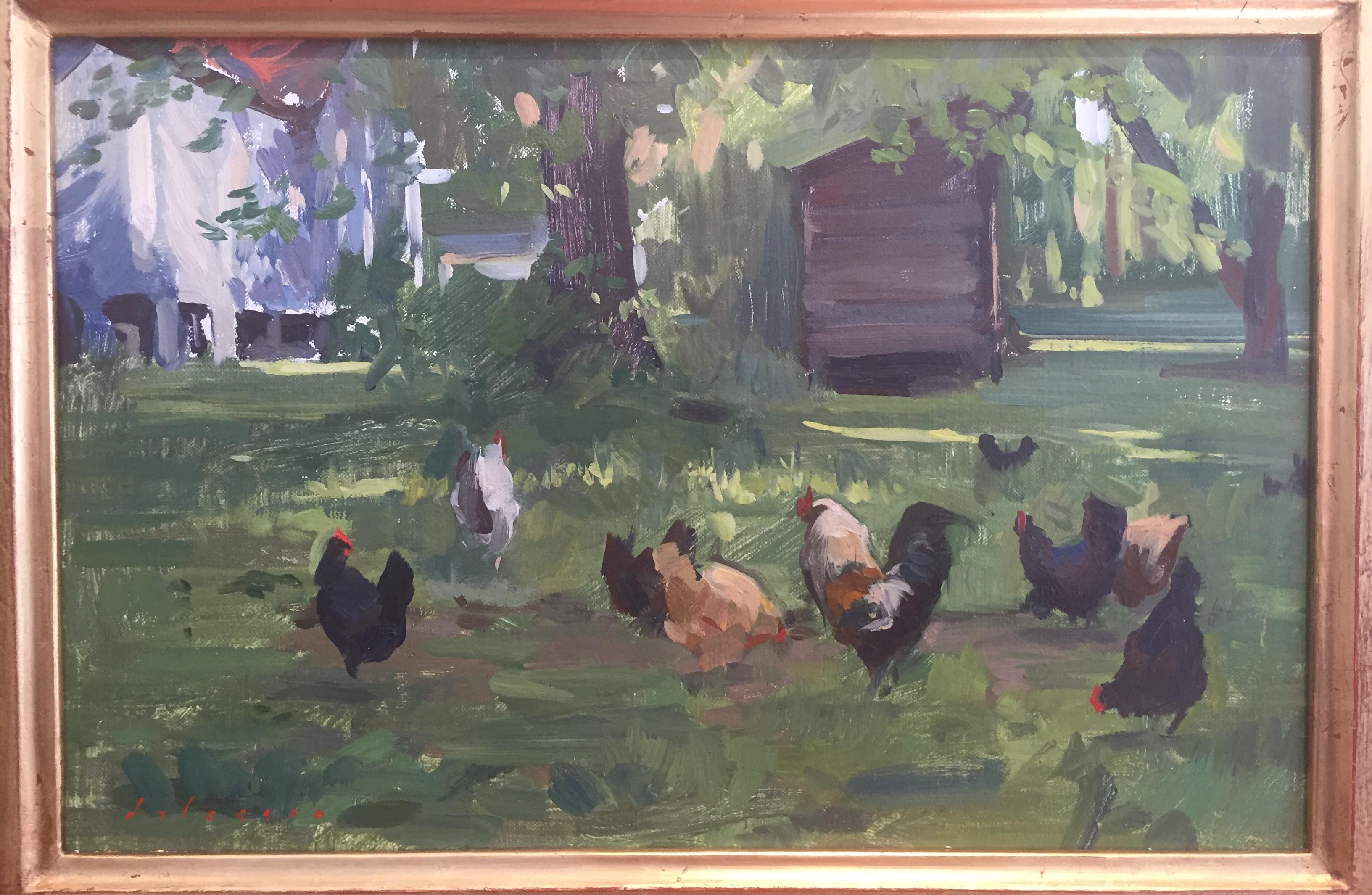 Chickens - American Impressionist Painting by Marc Dalessio
