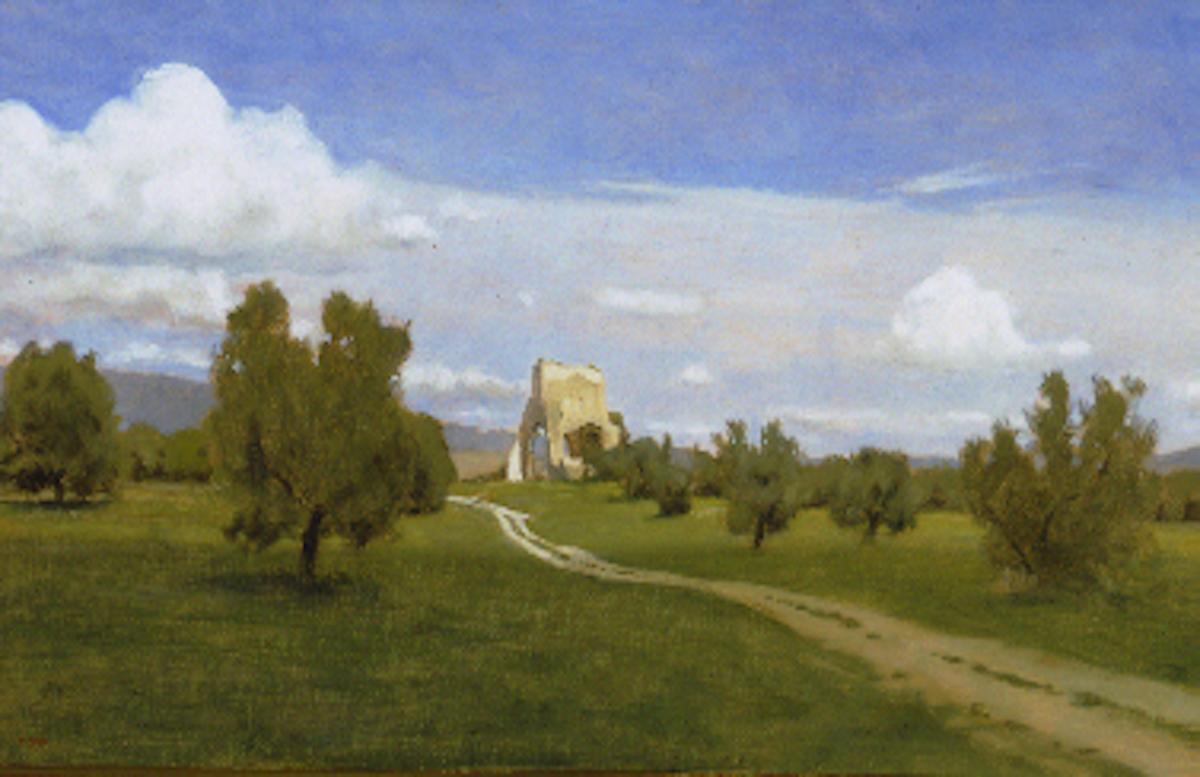 Marc Dalessio Landscape Painting – Kirche in Maremma