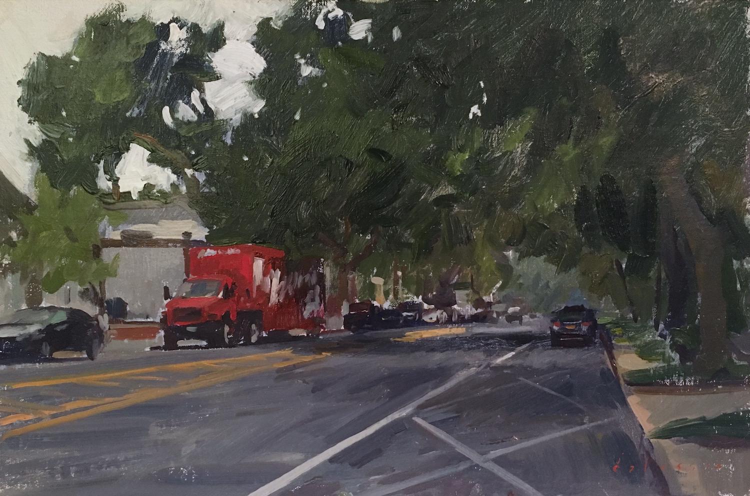 Marc Dalessio Landscape Painting – Coke Truck in der Main Street