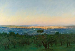 "Dawn Light, Florence" plein air oil painting of Florence shining in distance