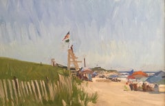 Pittura ad olio "Ditch Plains Lifeguard", scena di spiaggia, Hamptons Summer in Montauk