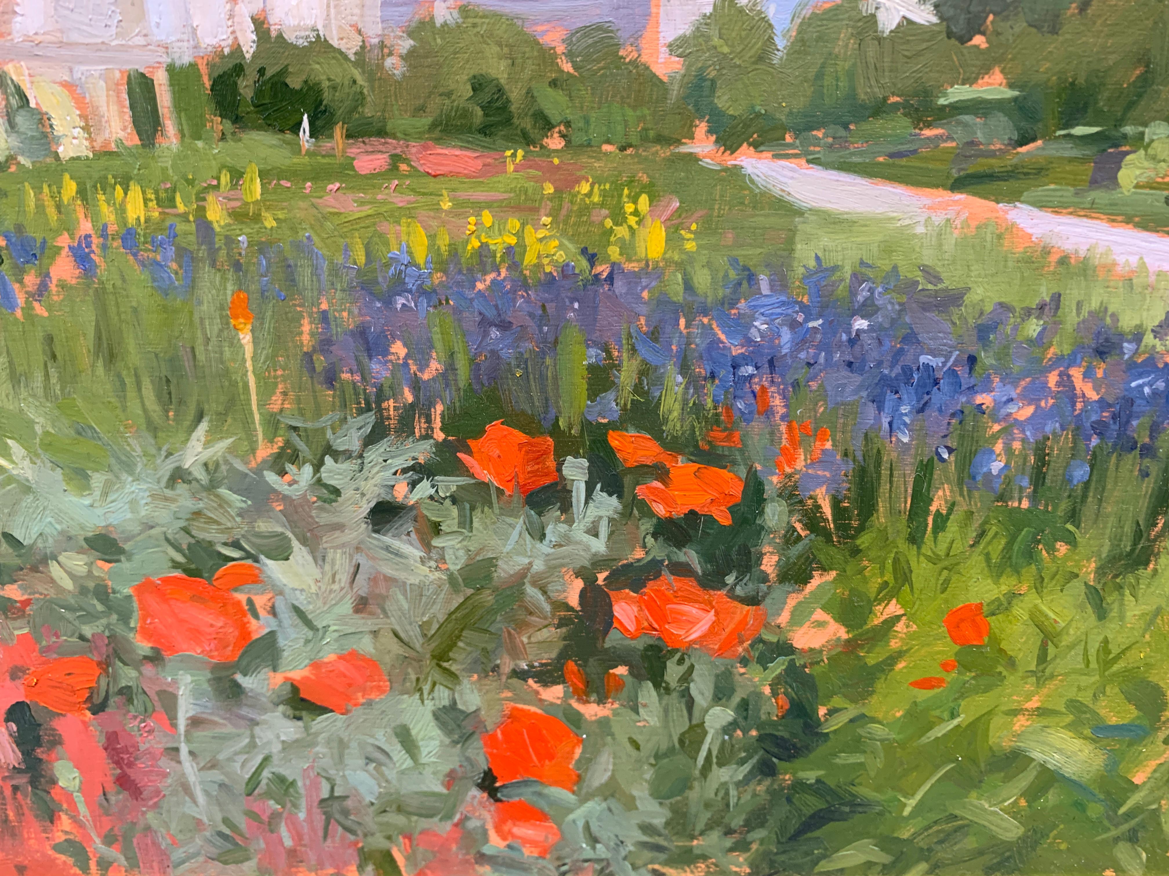 Petite peinture à l'huile anglaise dans les jardins du château de Rosenborg, encadrée en vente 2