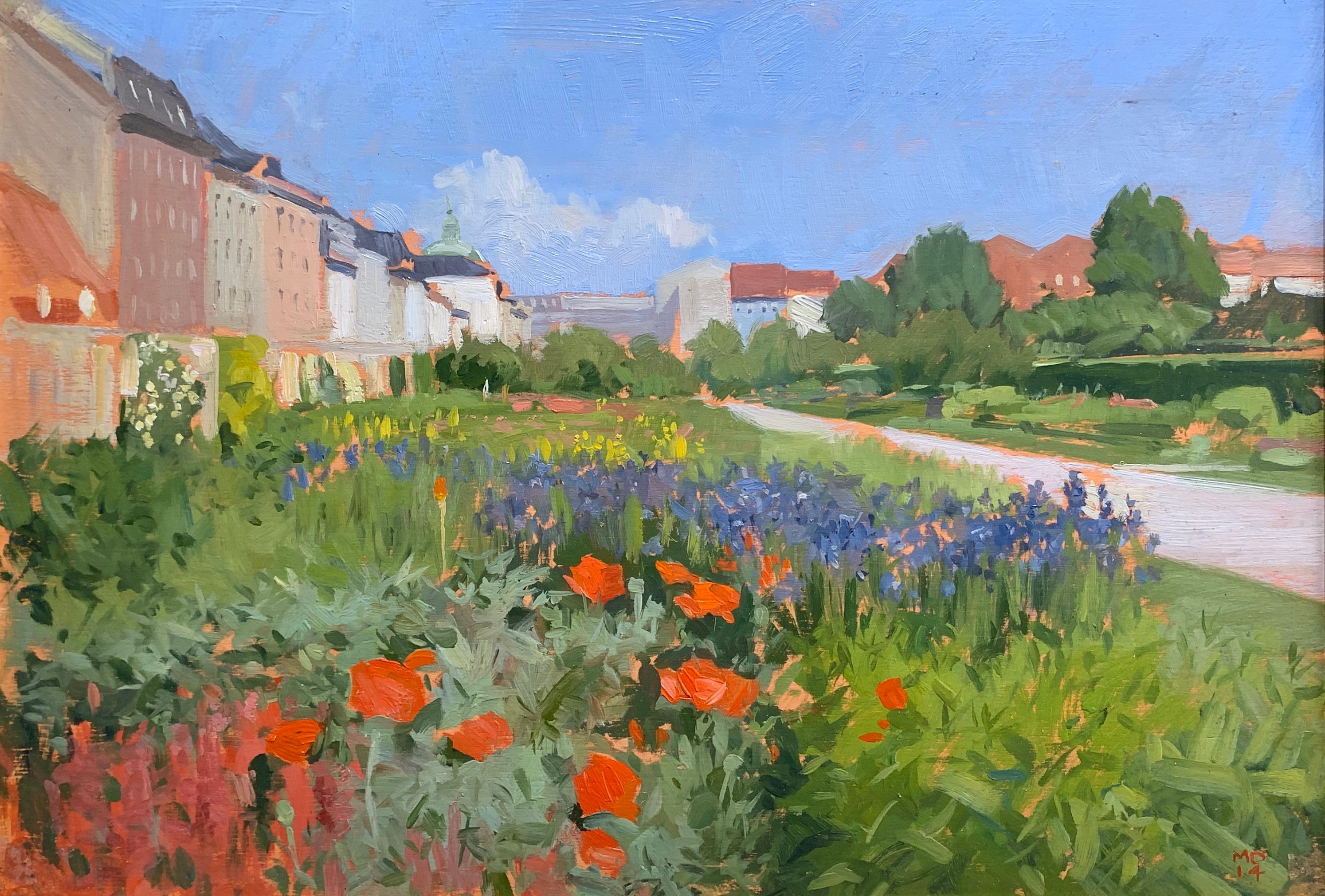 Marc Dalessio Landscape Painting – Englischer Garten im Rosenborg-Castle-Garten