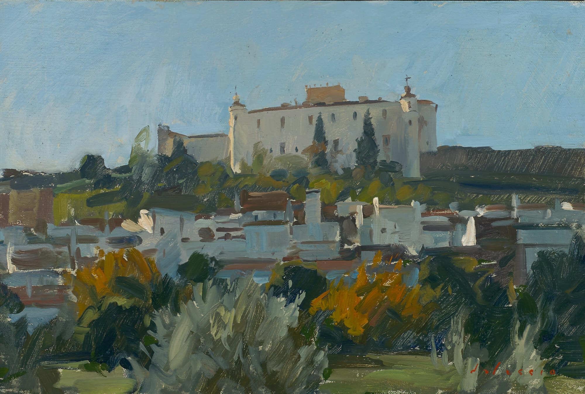 "Château d'Estremoz, Contemporary" peinture à l'huile contemporaine impressionniste en plein air.