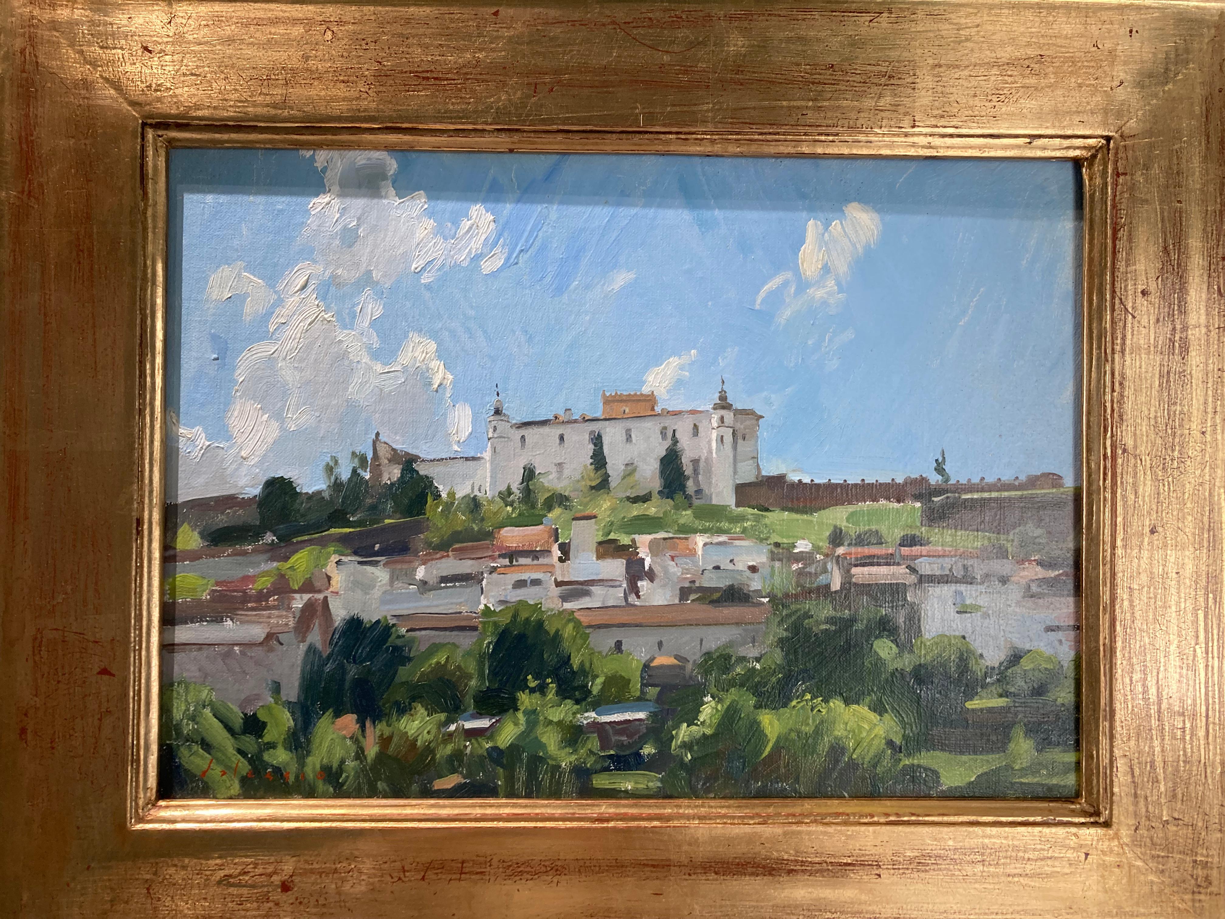 „Estremoz Castle, Spring“ leuchtende Landschaft in Portugal, gemalt en plein air (Impressionismus), Painting, von Marc Dalessio