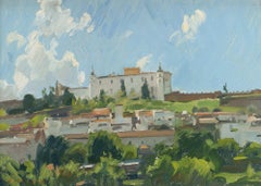 "Estremoz Castle, Spring", paysage lumineux au Portugal, peint en plein air