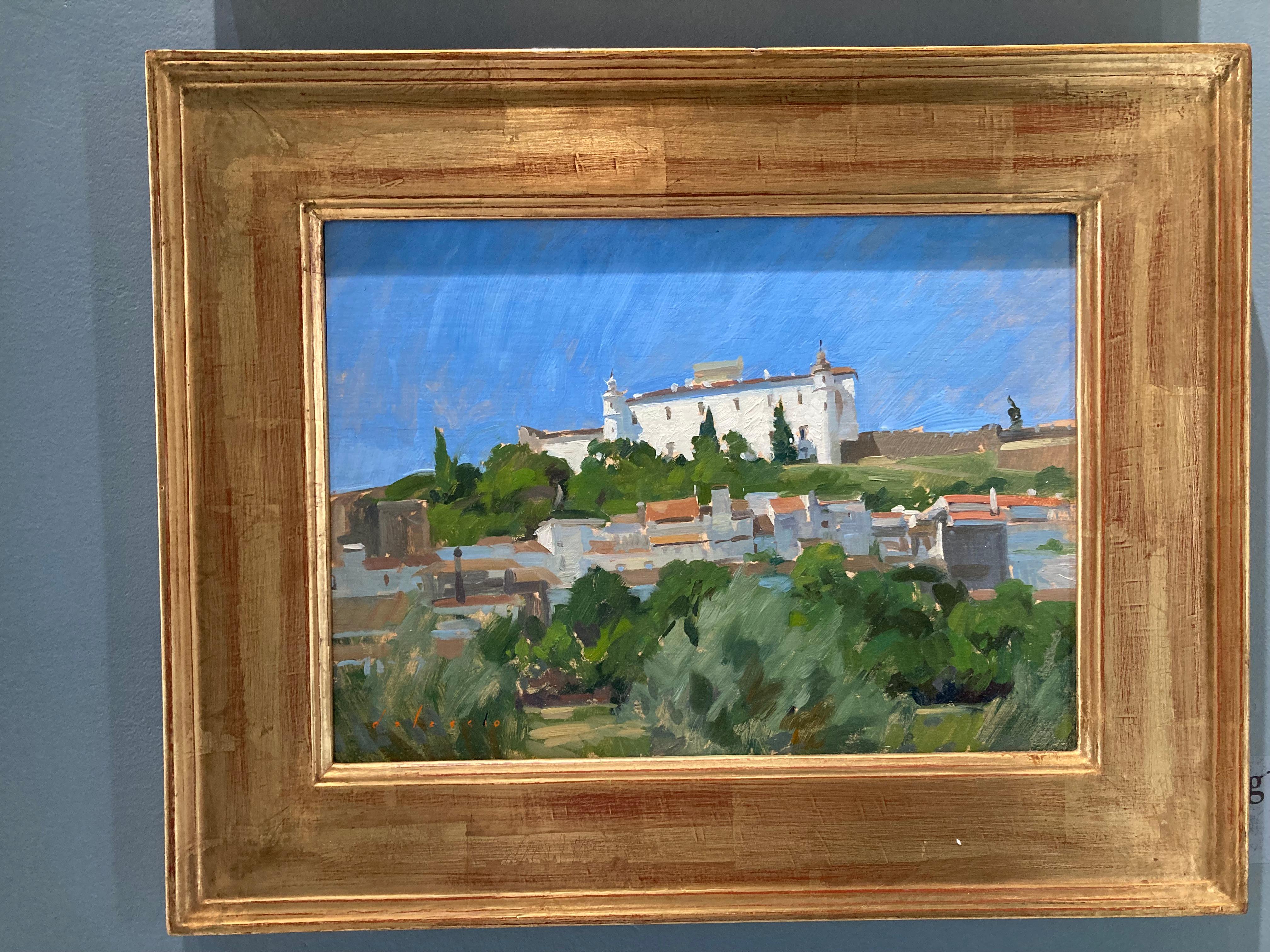 « Stremoz Castle, Summer », peinture à l'huile en plein air lumineuse d'un paysage au Portugal - Painting de Marc Dalessio
