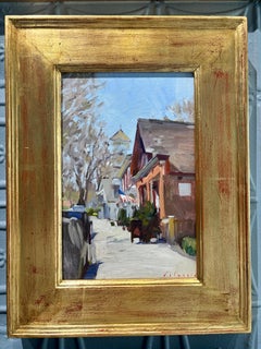 "Friday Morning in Sag Harbor" oil painting, Hamptons street scene, en plein air