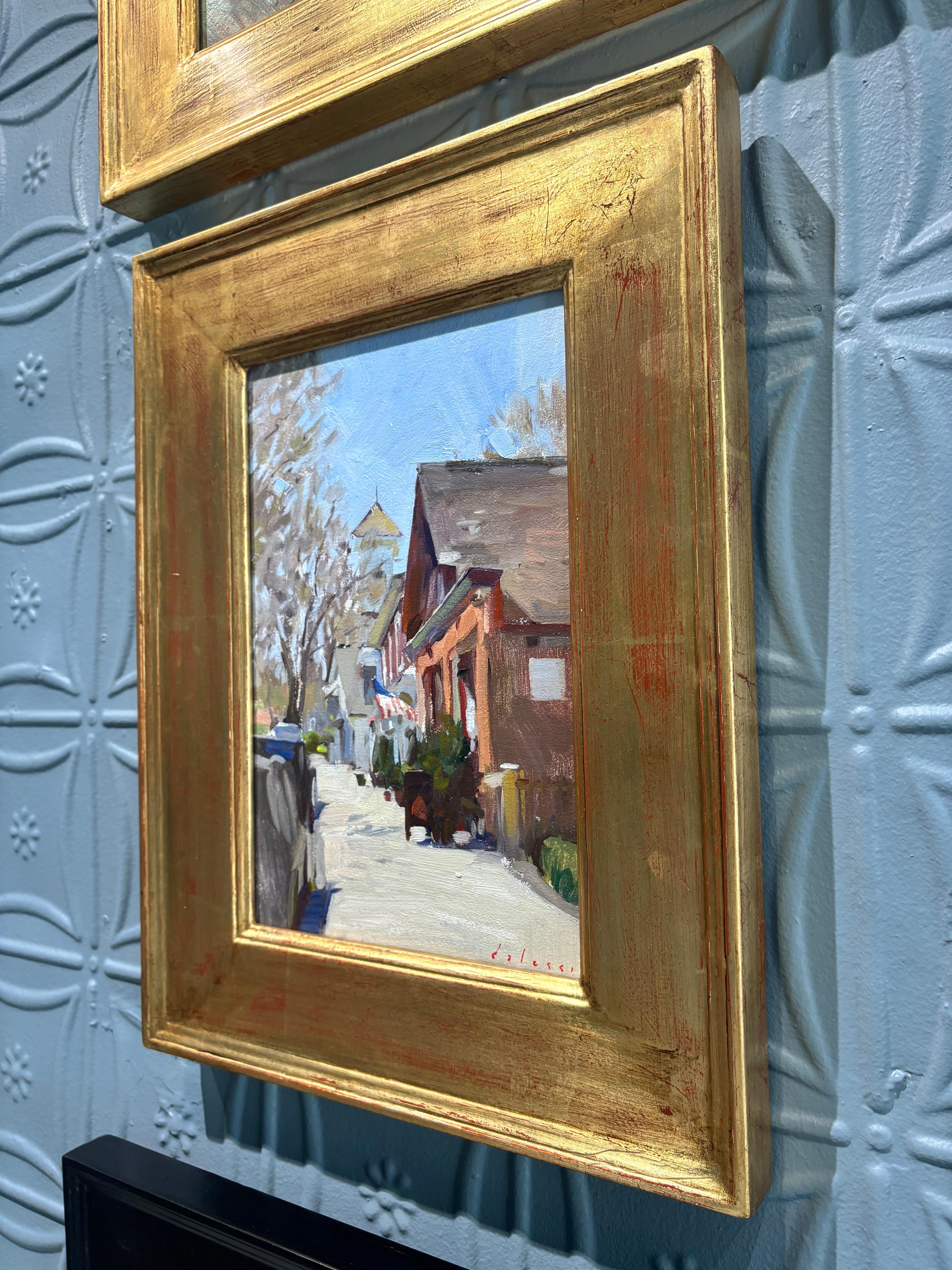 Peinture à l'huile du matin de Sag Harbor, scène de rue des Hamptons, en plein air - Impressionnisme américain Painting par Marc Dalessio
