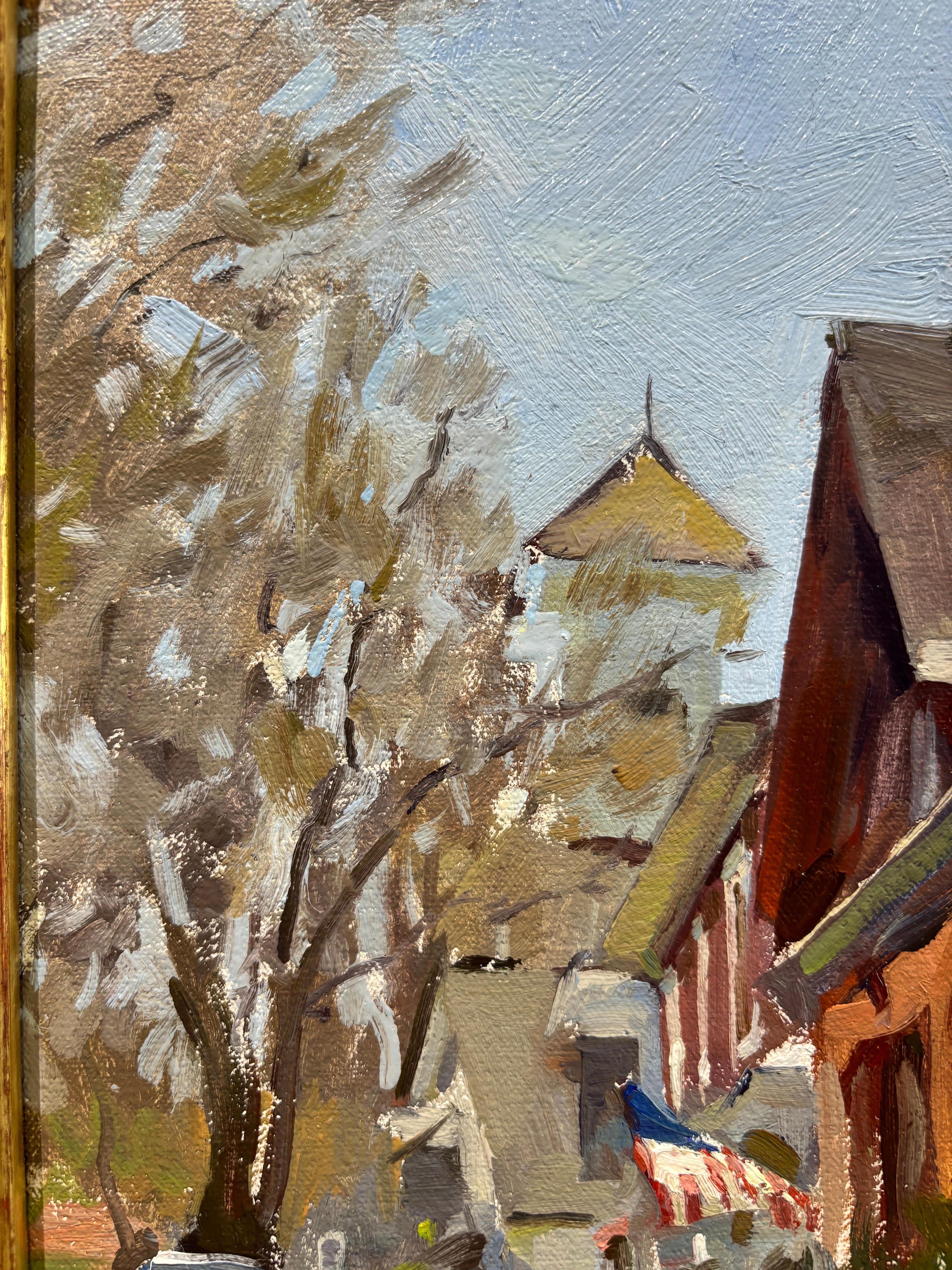 Peinture à l'huile du matin de Sag Harbor, scène de rue des Hamptons, en plein air en vente 1