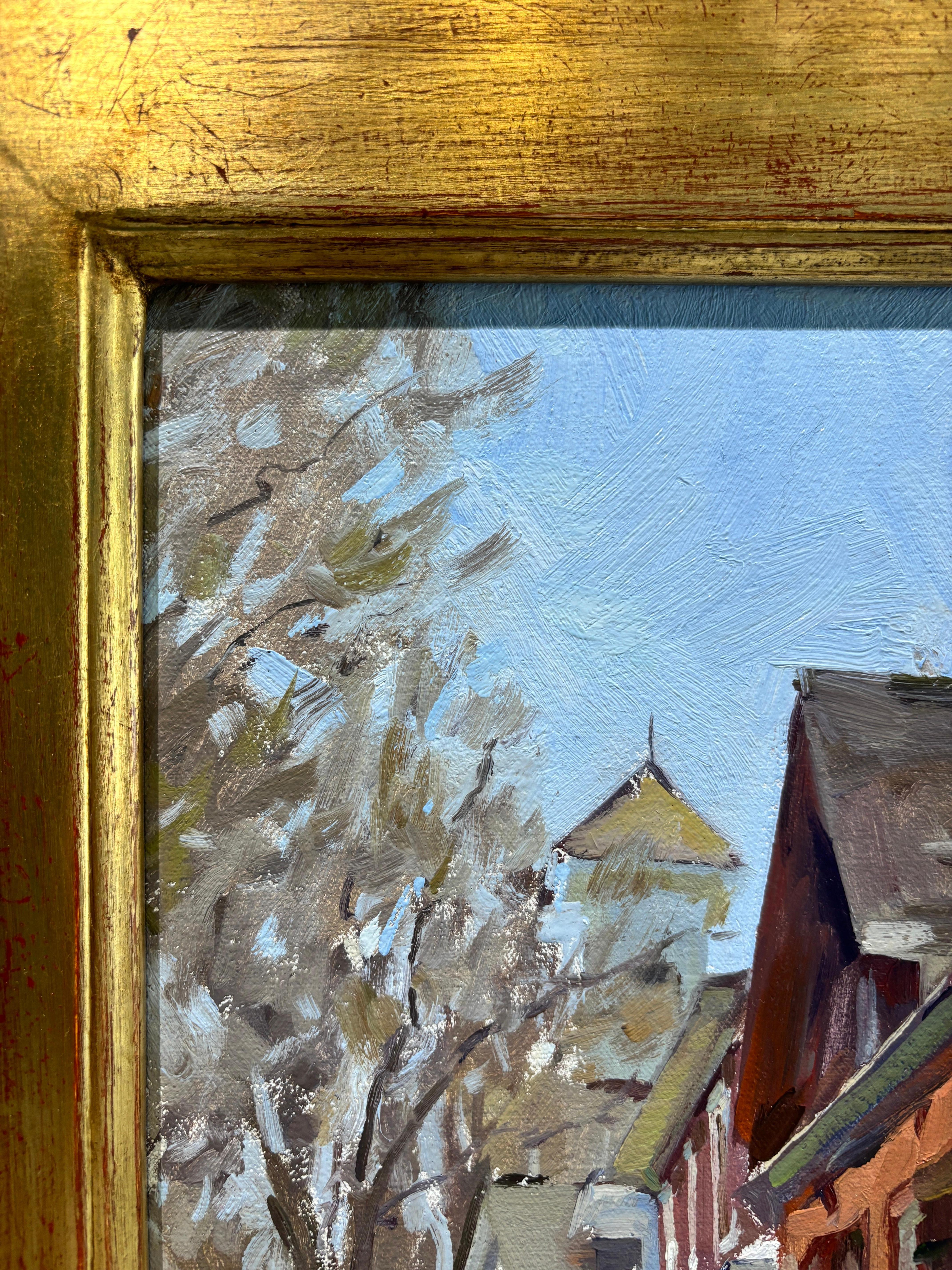 Peinture à l'huile du matin de Sag Harbor, scène de rue des Hamptons, en plein air en vente 4