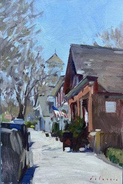 "Freitagmorgen in Sag Harbor" Ölgemälde, Straßenszene in den Hamptons, en plein air