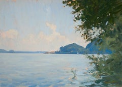 "Lago Maggiore" pintura al óleo de Lago en Italia por el impresionista americano Dalessio