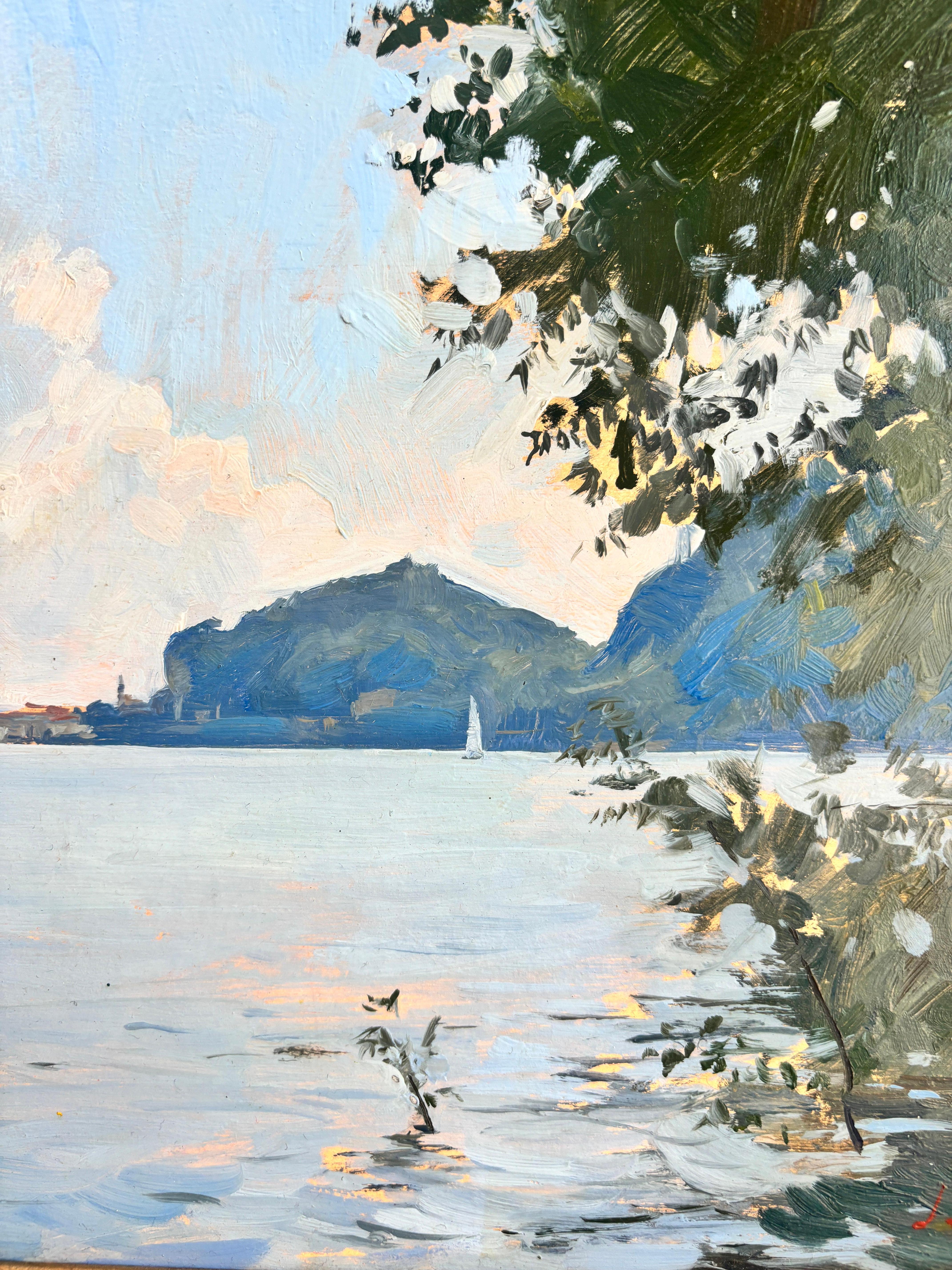 Ölgemälde „Lago Maggiore“, Meereslandschaft in Italien, en plein air im Angebot 3