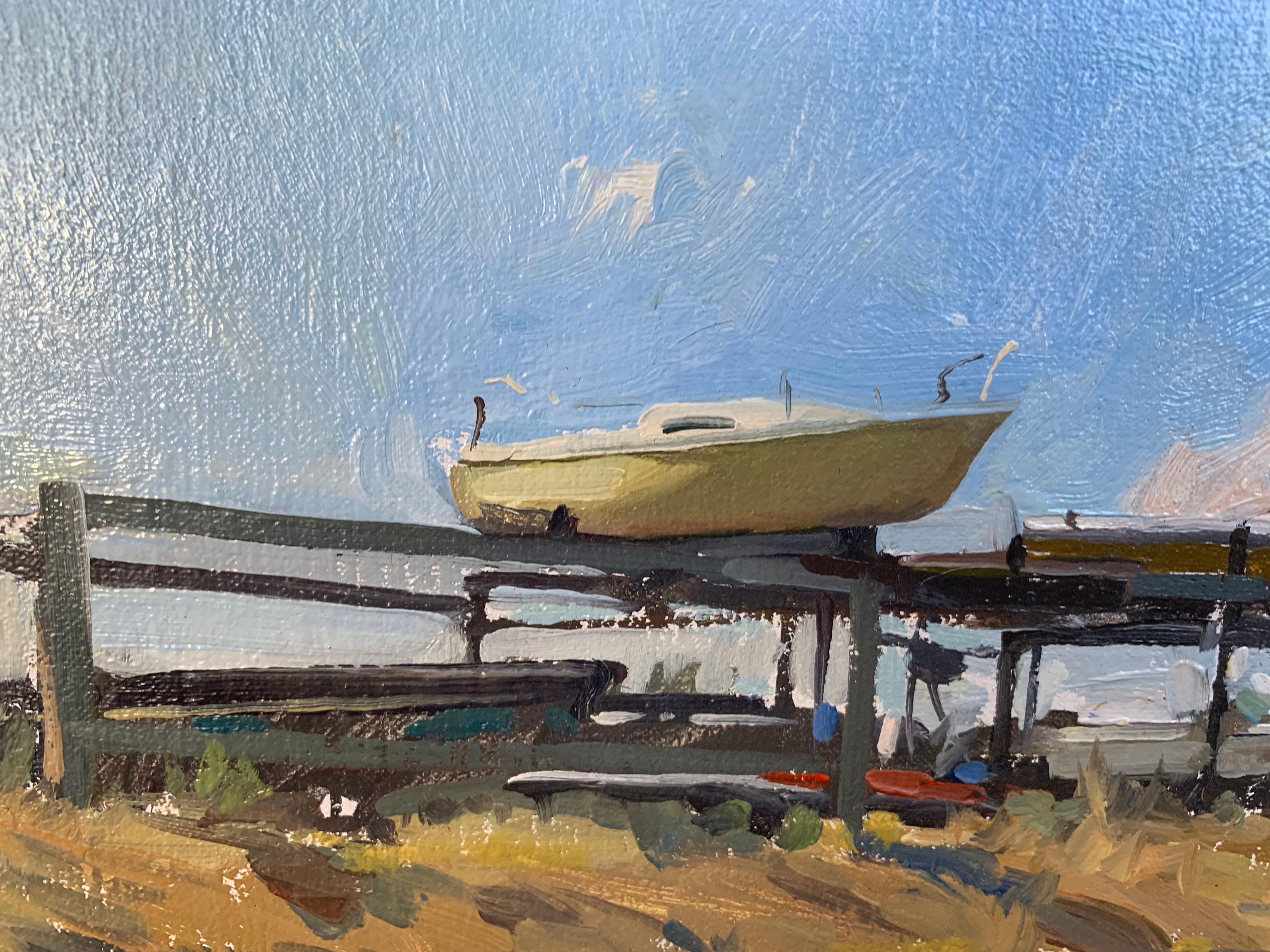 Painted en plein air, at Lake Tahoe in California. Boats rest on top of racks while out of the water.

Marc Dalessio was born in 1972 in Los Angeles, California. Even in his earliest years, it was evident that his passion was art. In 1989 he started