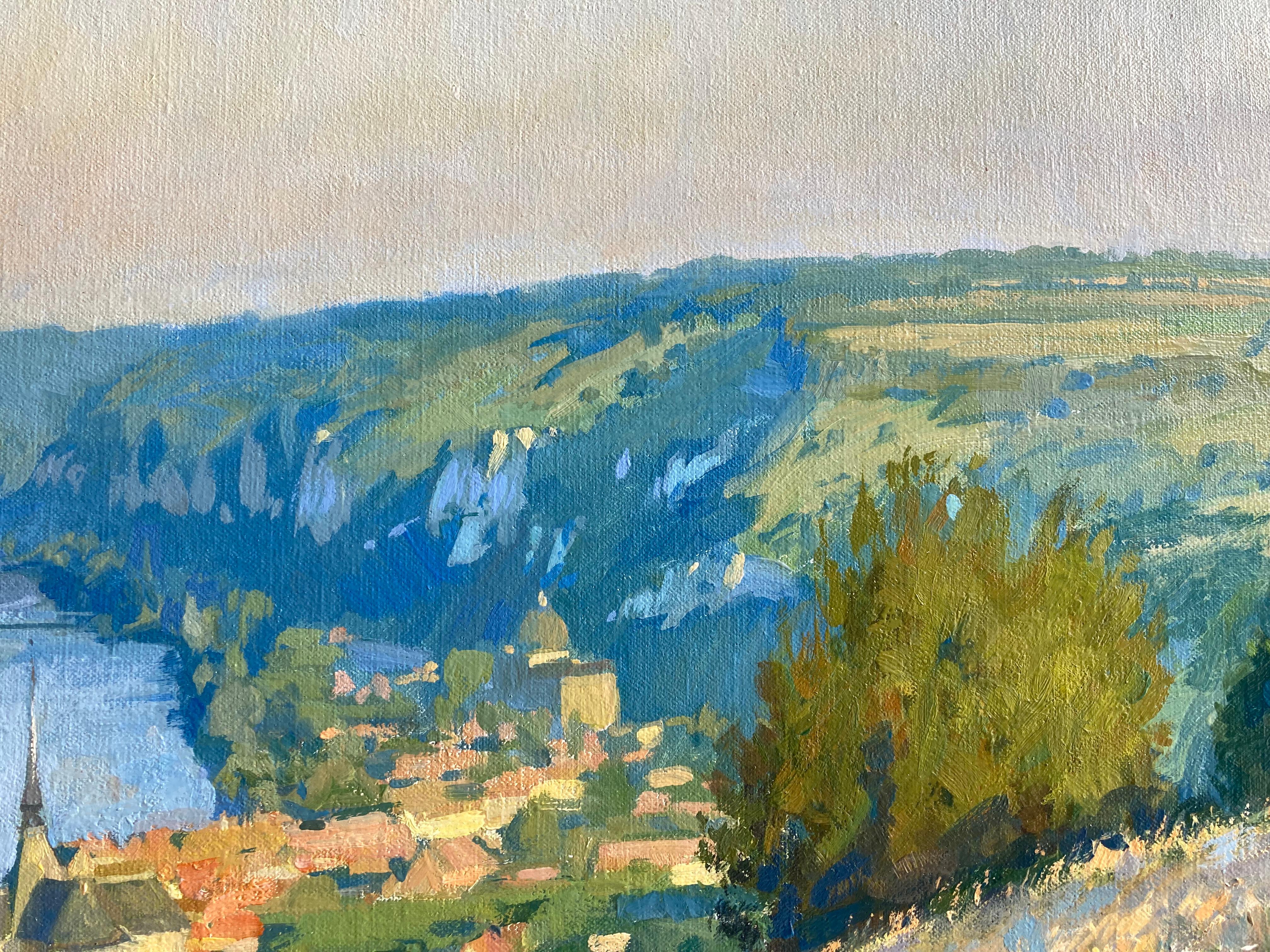« Les Andelys at Dawn » vue d'un village français depuis un sommet, peint en plein air en vente 4