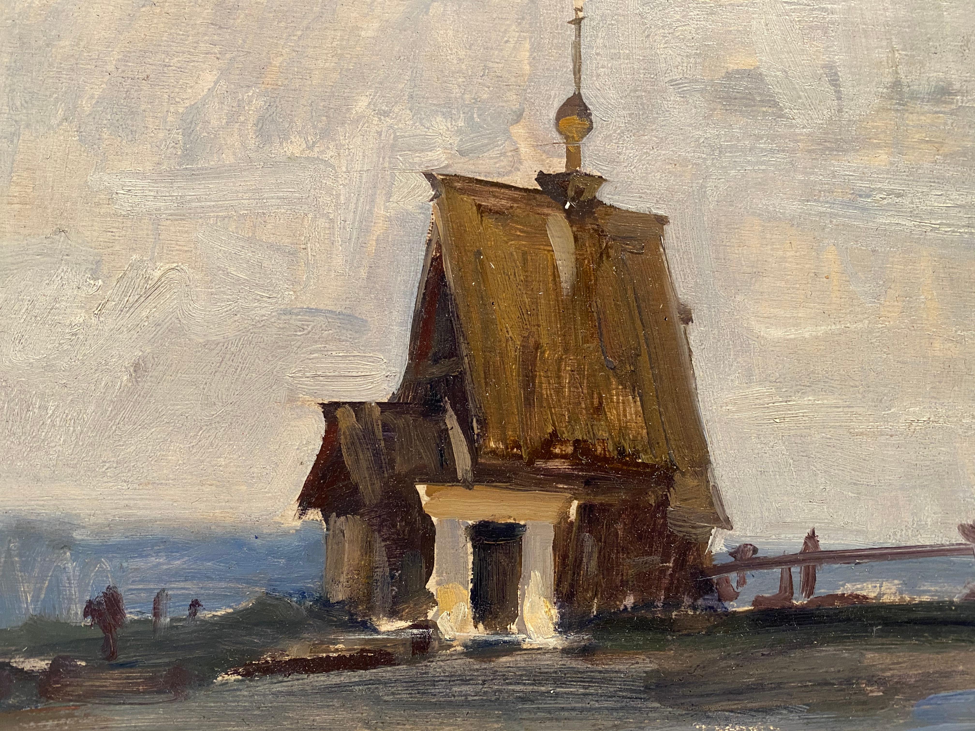 Levitan's Church (Grau), Landscape Painting, von Marc Dalessio