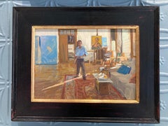 "Lockdown Self-Portrait" contemporary realist portrait of artist in his studio