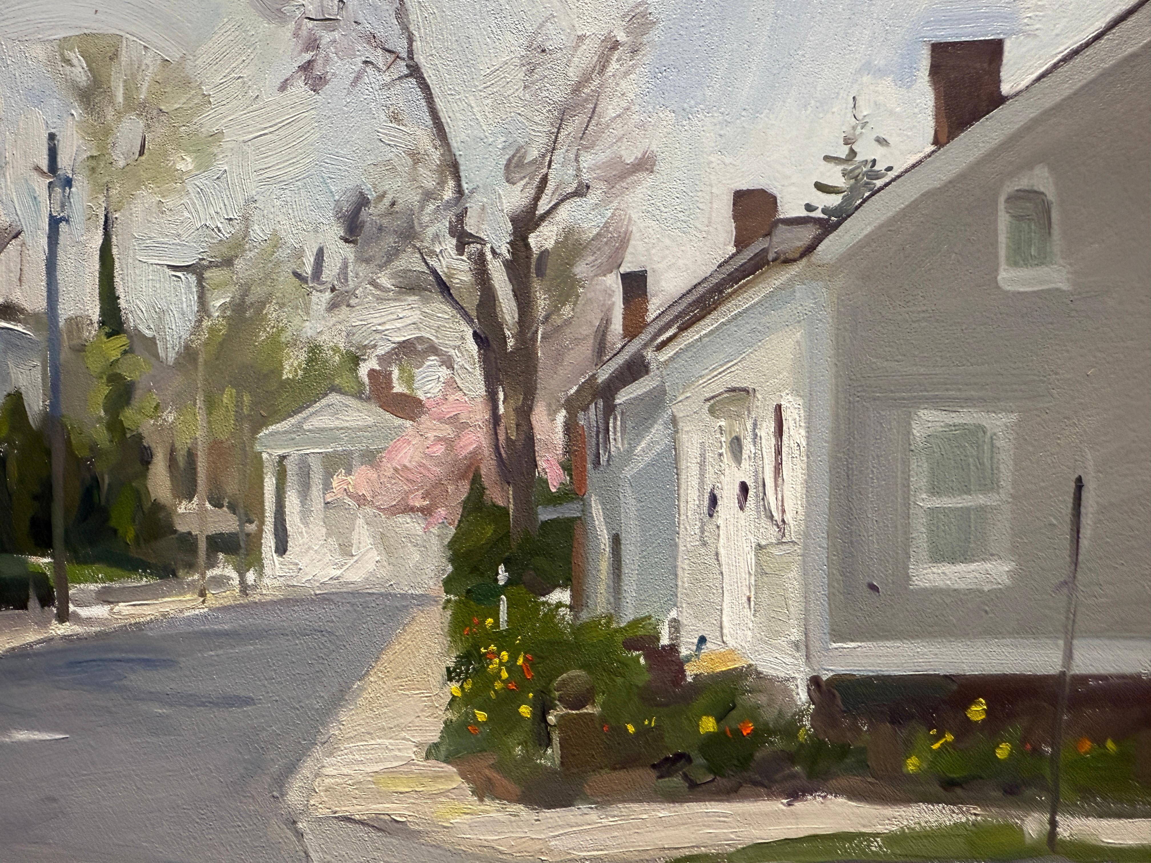 „Magnolias und das Walfangmuseum“, Ölgemälde, Sag Harbor Village en plein air im Angebot 4