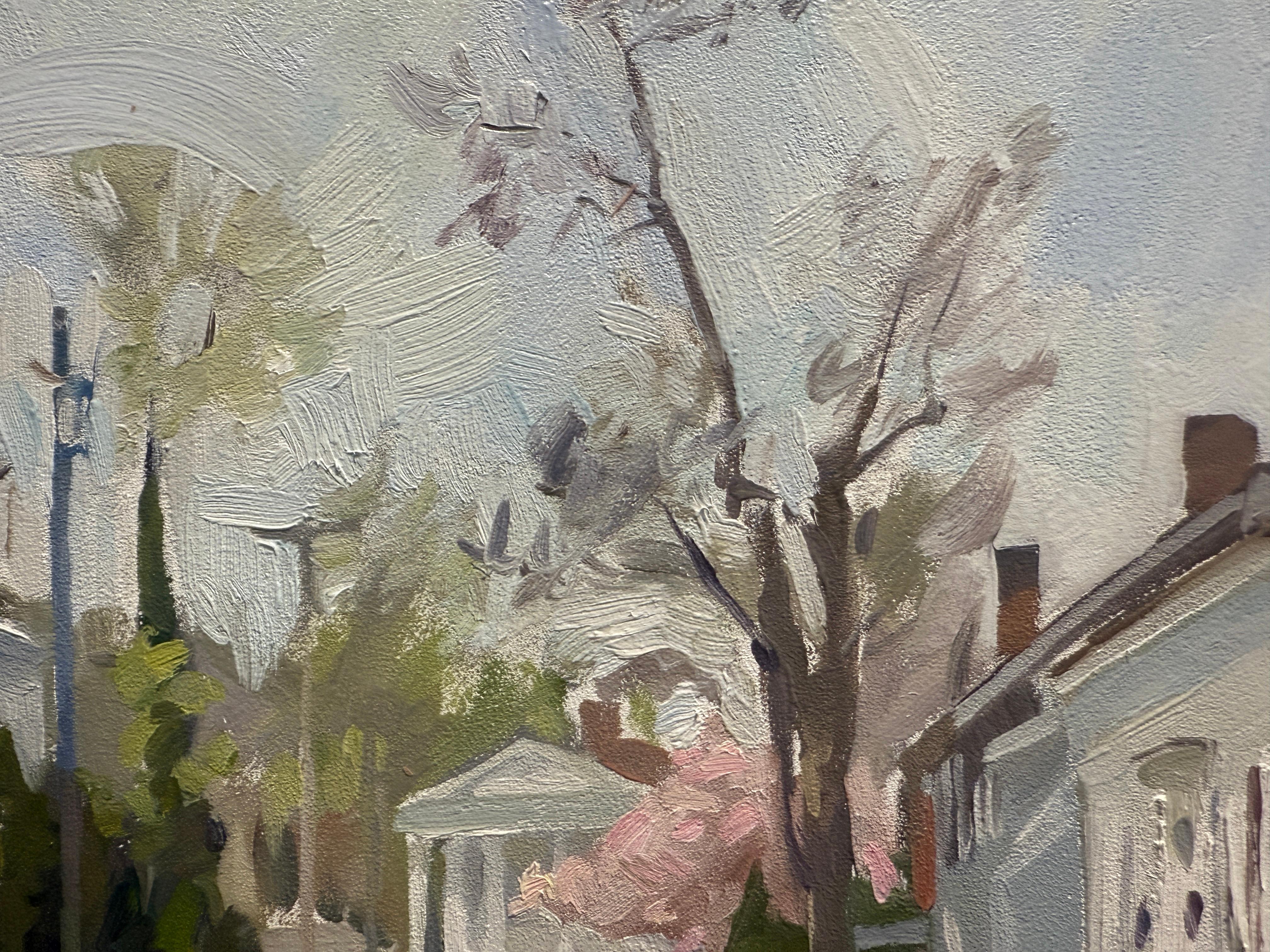„Magnolias und das Walfangmuseum“, Ölgemälde, Sag Harbor Village en plein air im Angebot 5