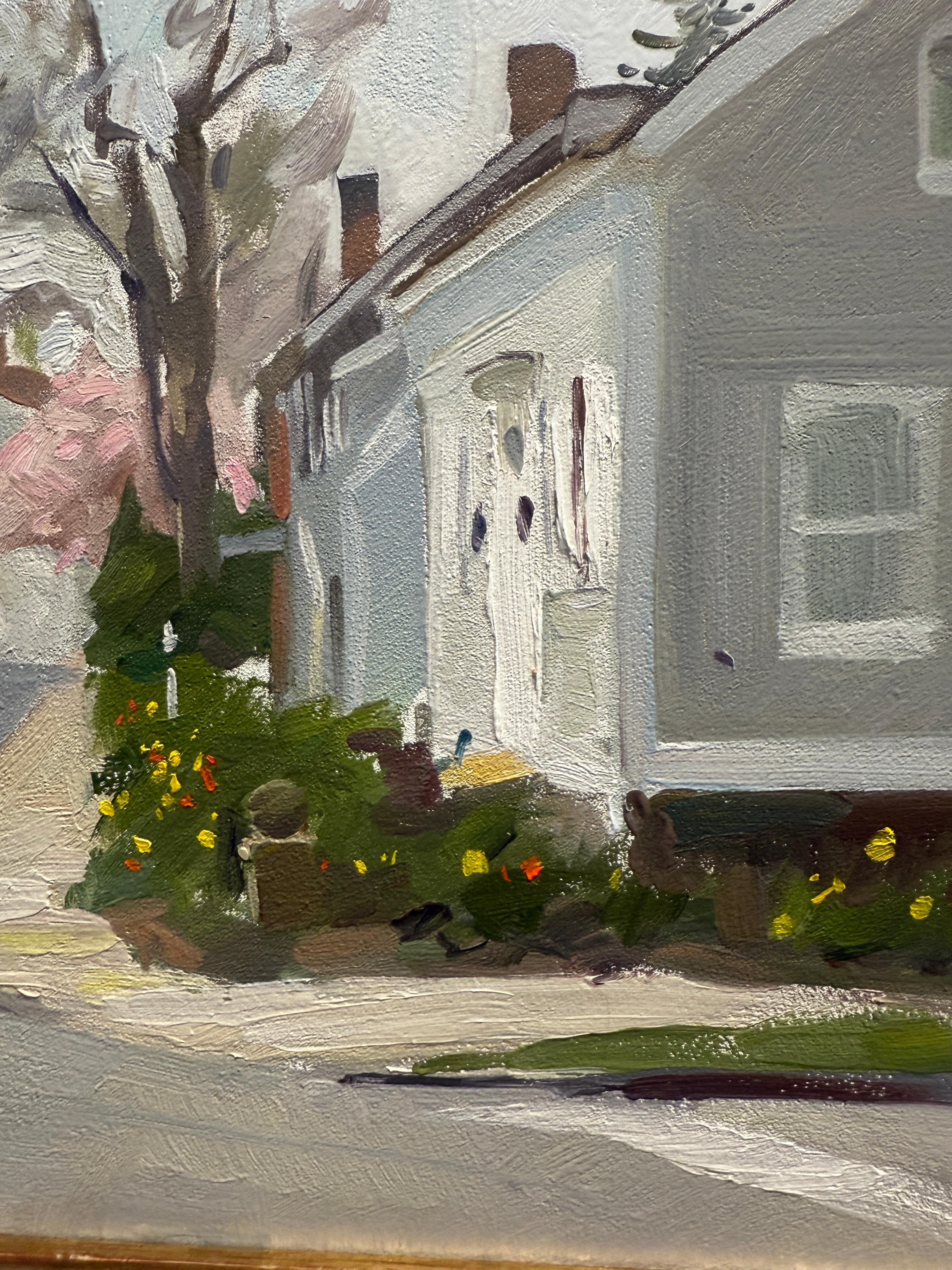 „Magnolias und das Walfangmuseum“, Ölgemälde, Sag Harbor Village en plein air im Angebot 6