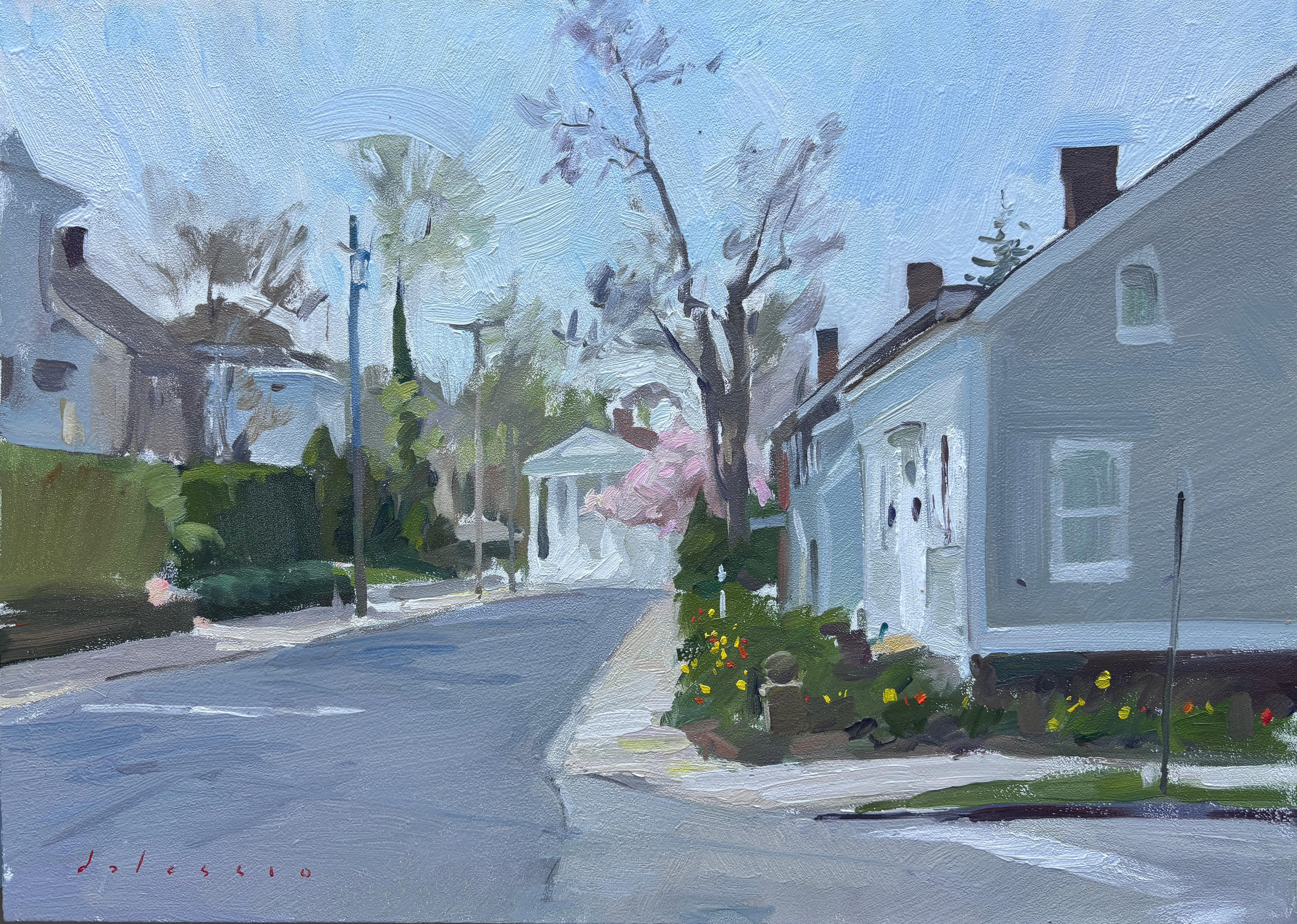 Peinture à l'huile « Magnolias and the Whaling Museum », Sag Harbor Village en plein air